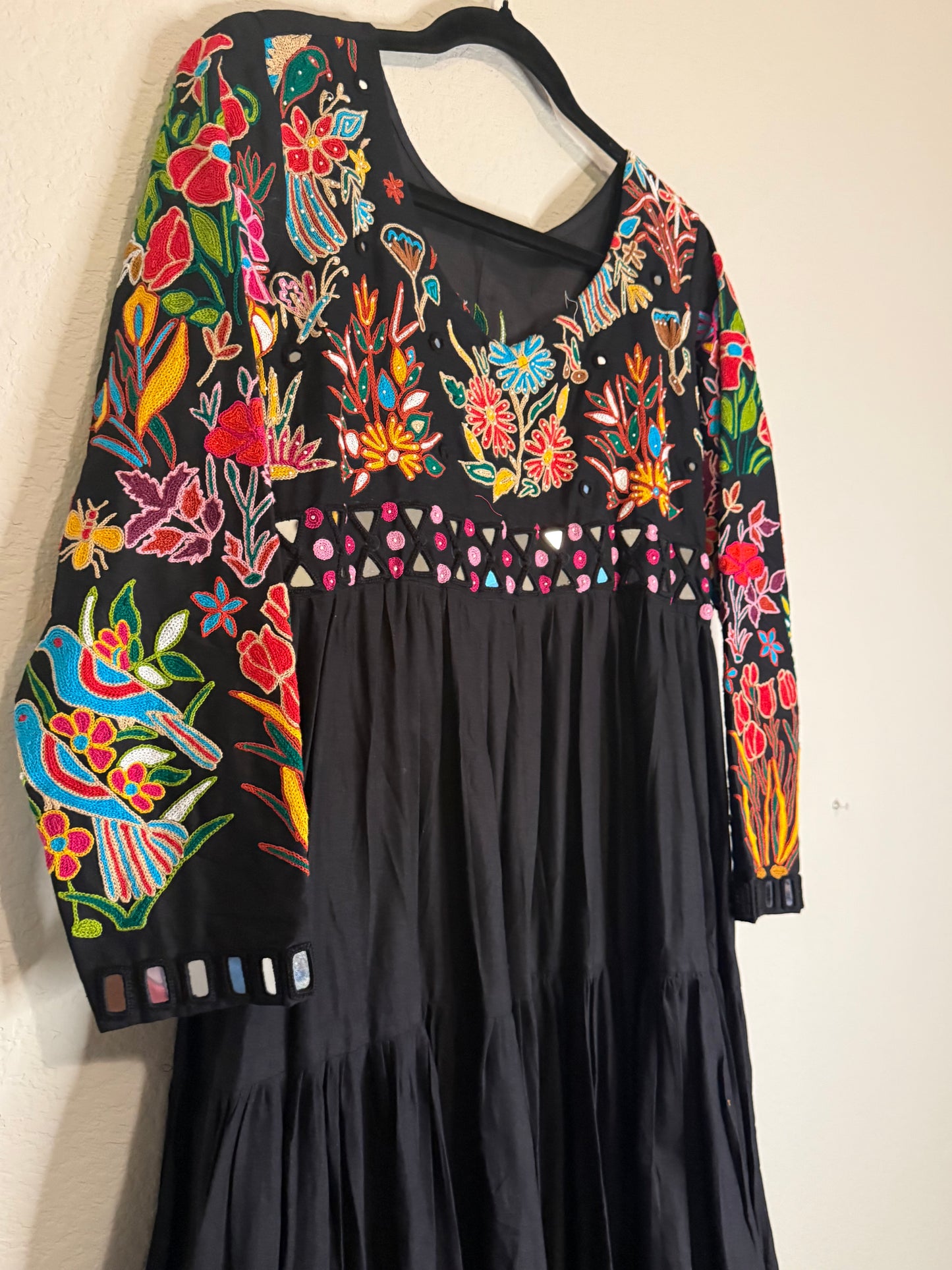 Black Handwork Mirror Work Heavy Flared Anarkali Long Dress