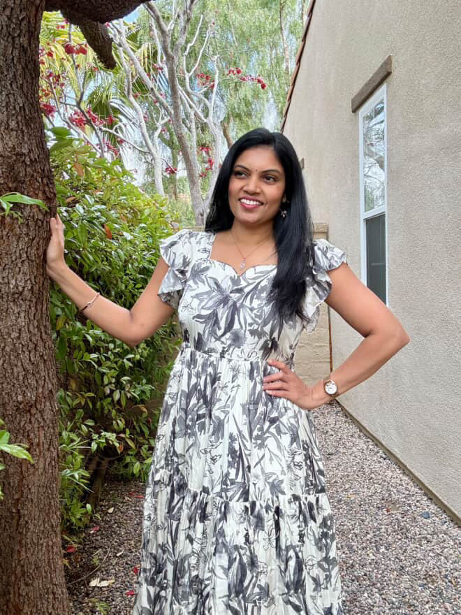 Beautiful half white and gray shade georgette satin frock