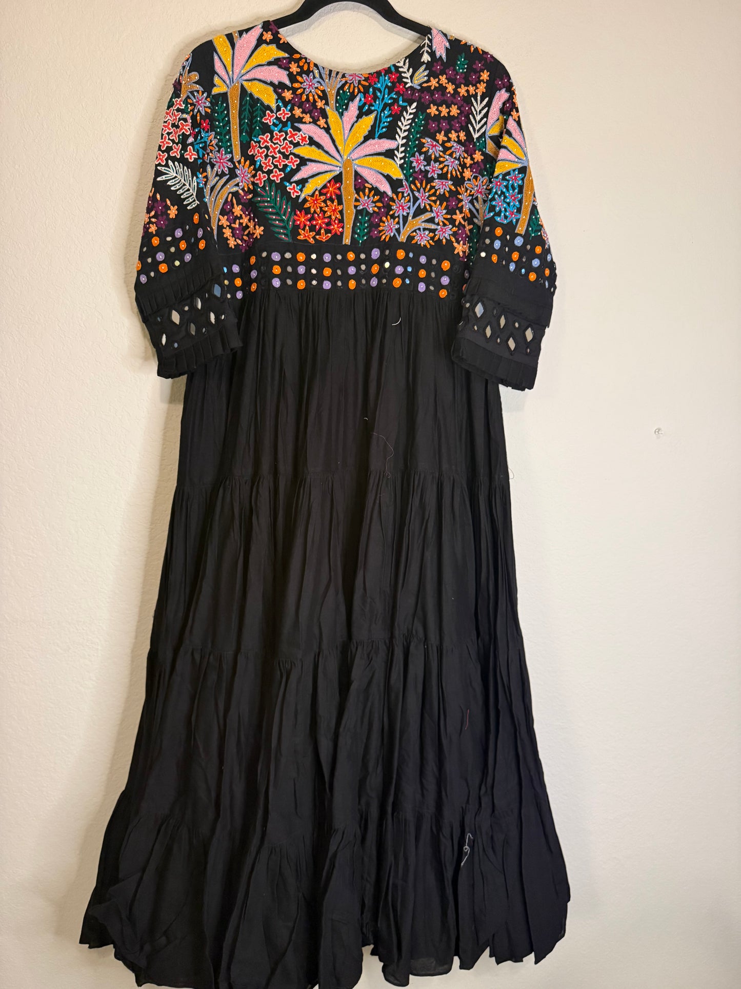 Black Handwork Mirror Work Heavy Flared Anarkali Long Dress
