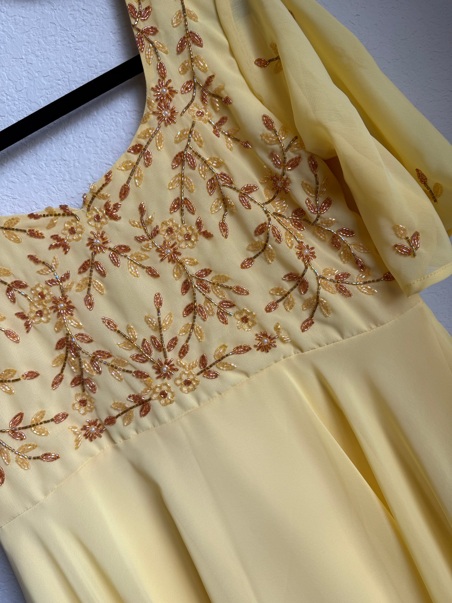Yellow maggam work georgette heavy flare anarkali tunic