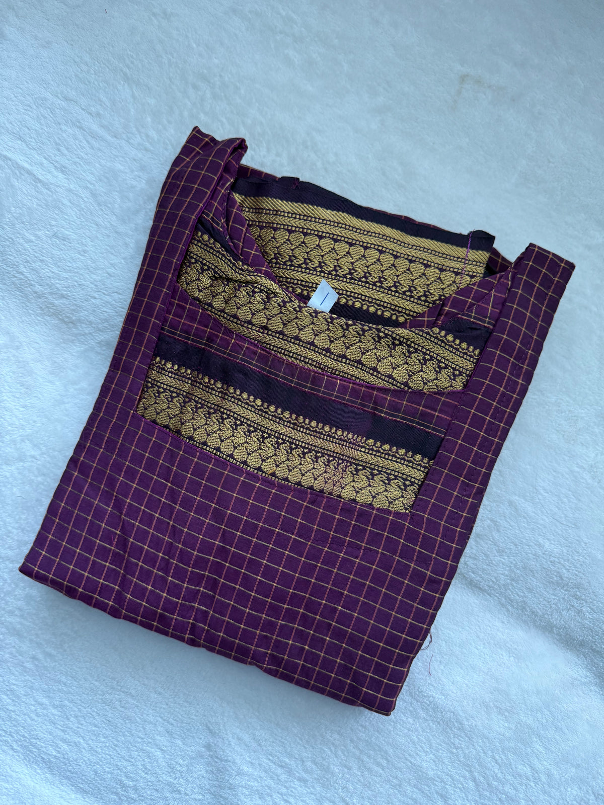 Magenta with Parrot Green Handloom Checks Top and Dupatta Set