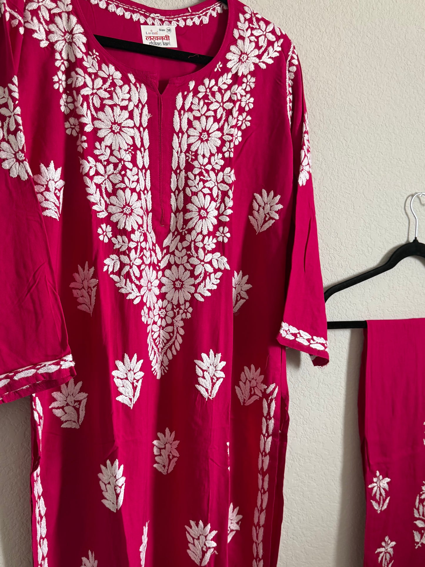 Pink Rayon Chikankari Coord Set - Top with Palazzo