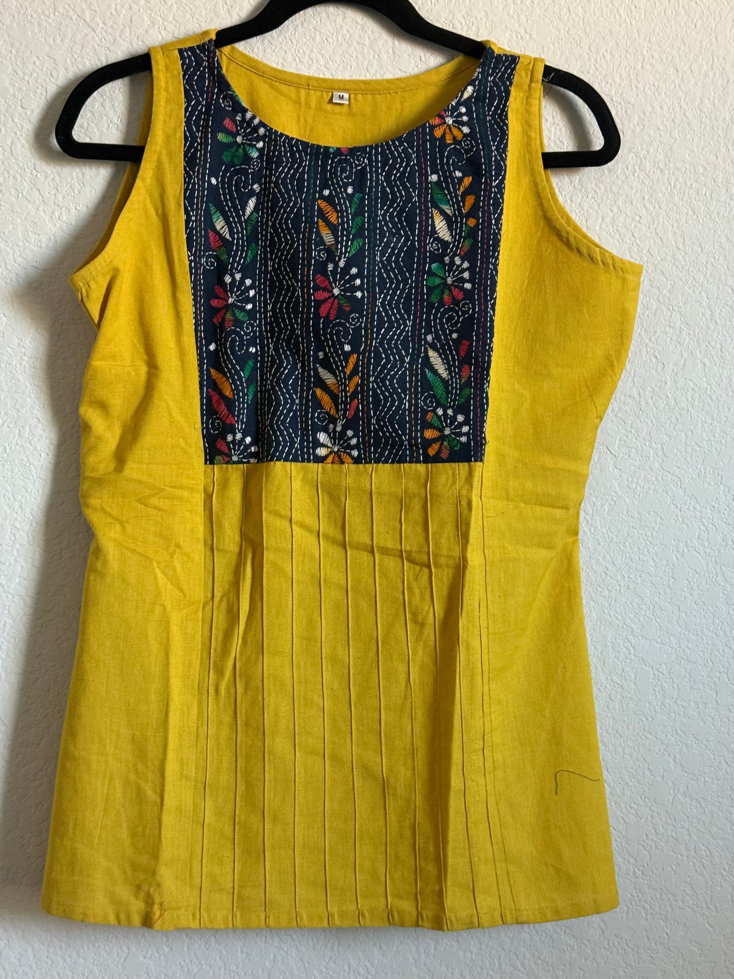 Yellow Cotton Sleeveless Short Top