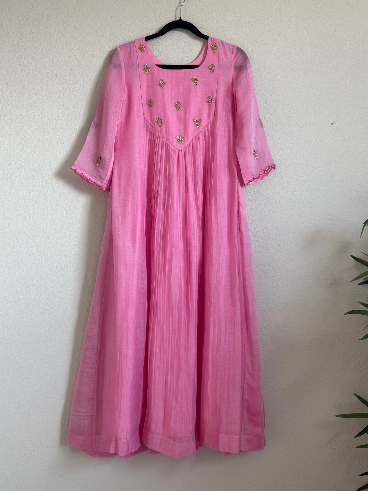Light Pink Mul Chanderi Handwork Designer Dress