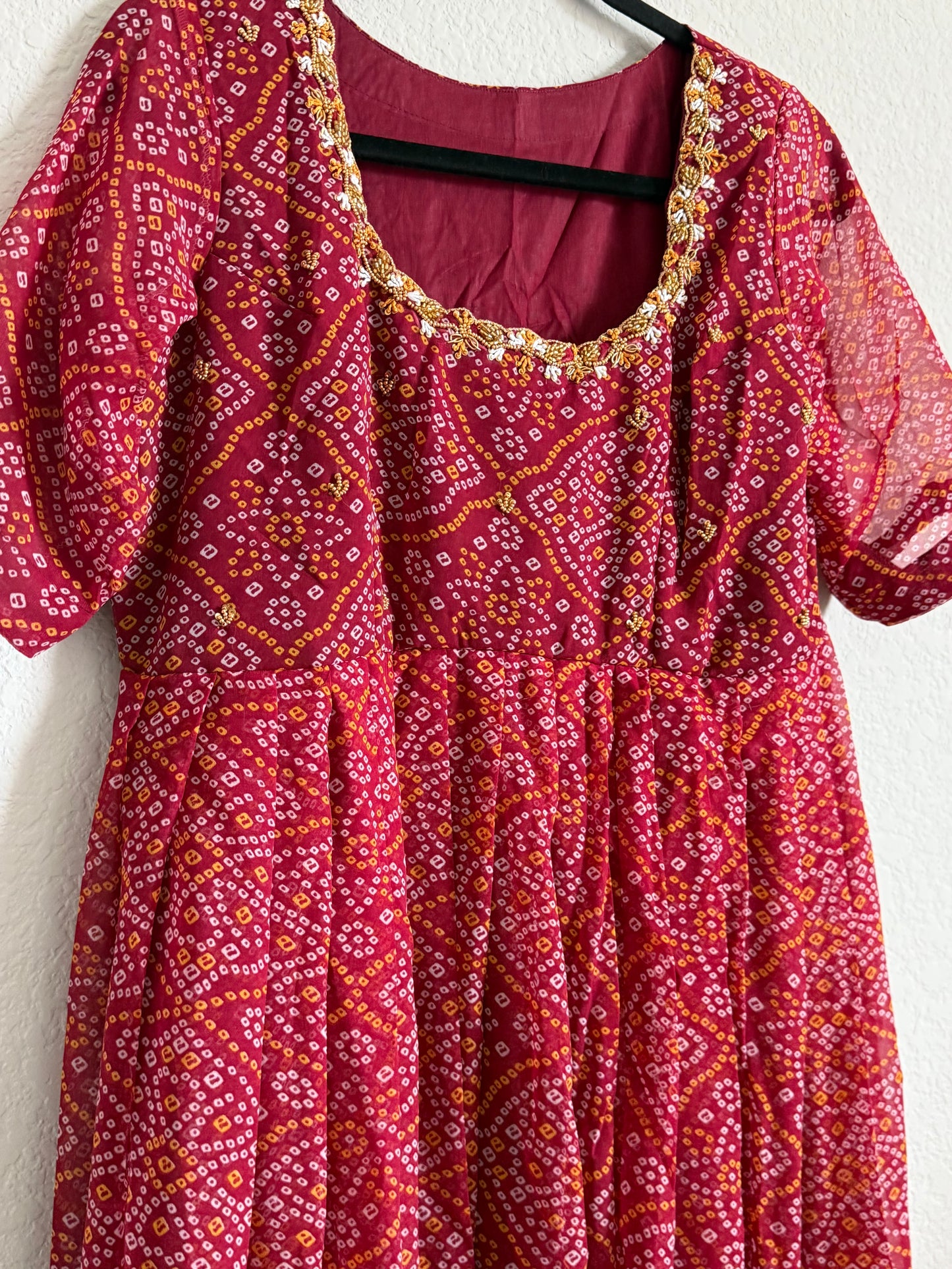 Maroon Bandhini Handwork Anarkali Tunic