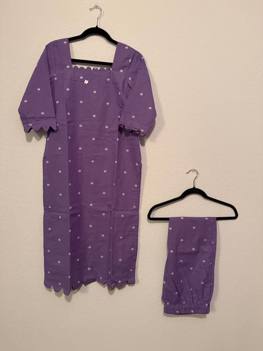 Lilac Cotton Straight Cut Customized Coord Set