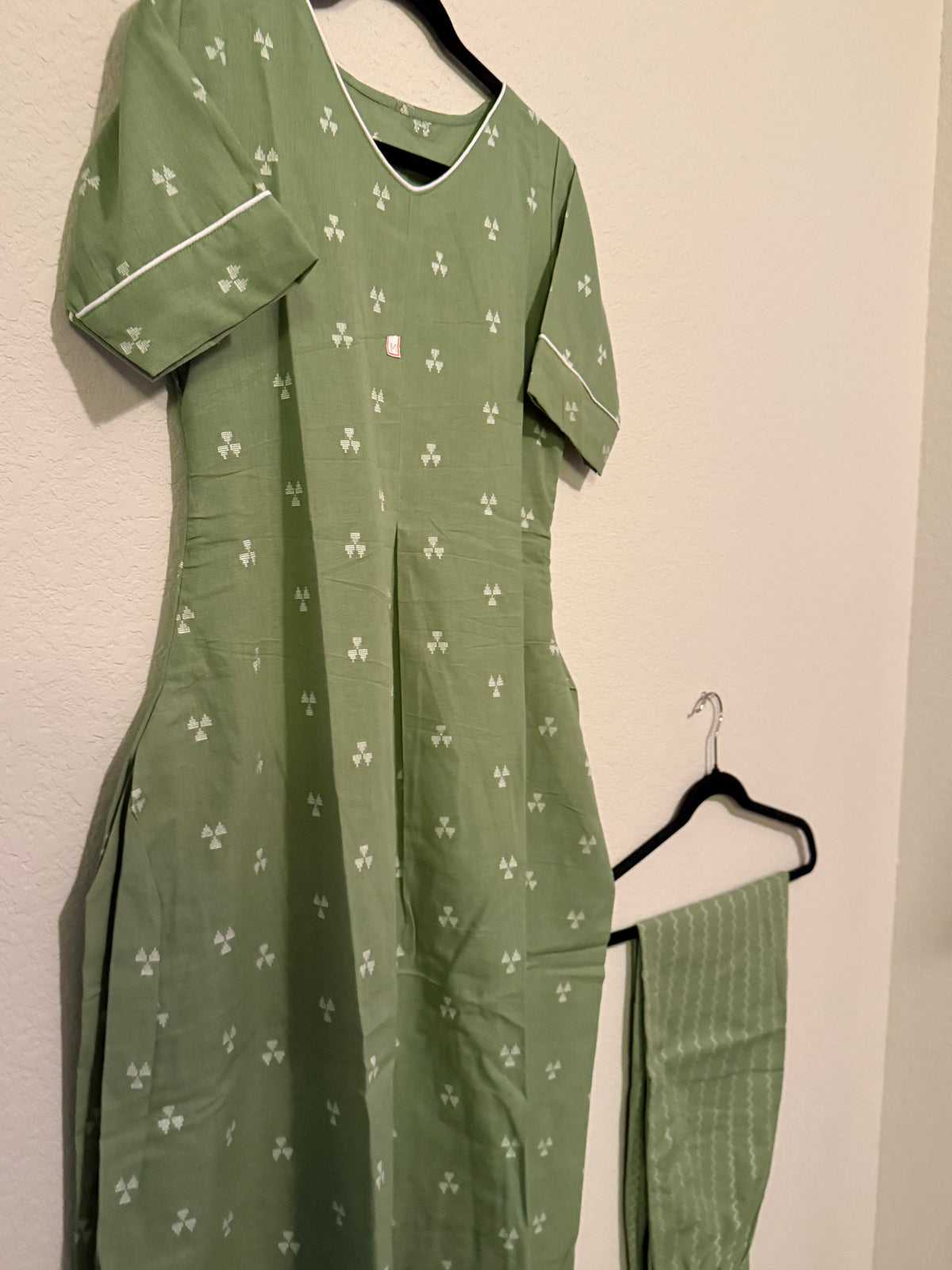 Green Cotton A-line Customized Coord Set
