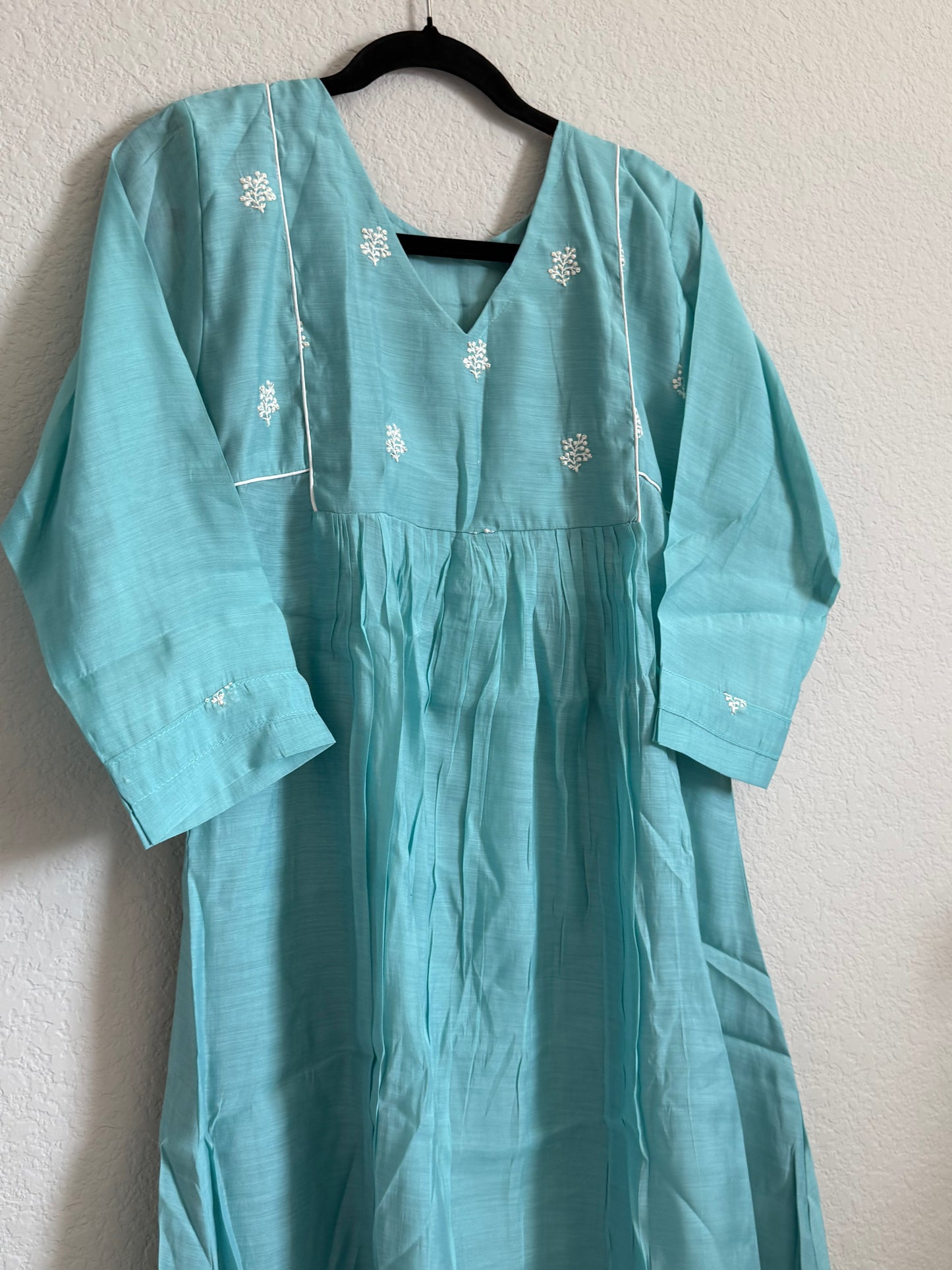 Sky Blue Mul Chanderi A-line Frock Kurti