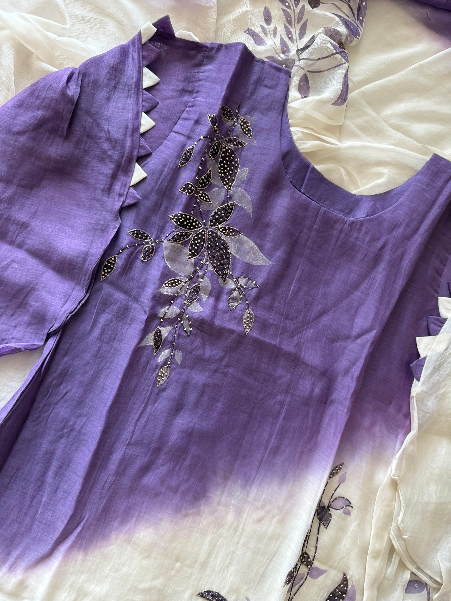 Pure mul chanderi handwork aline suit