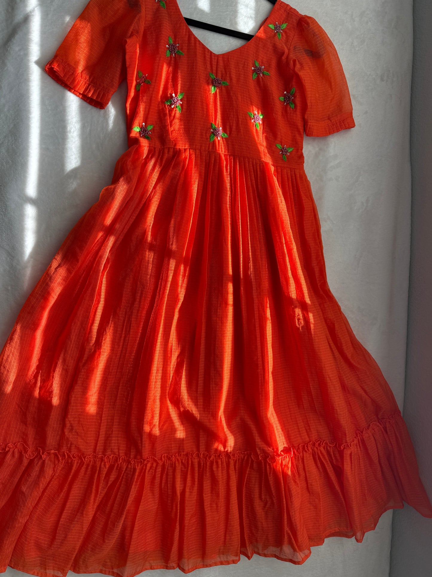 Rust orange maggam work kota midi dress