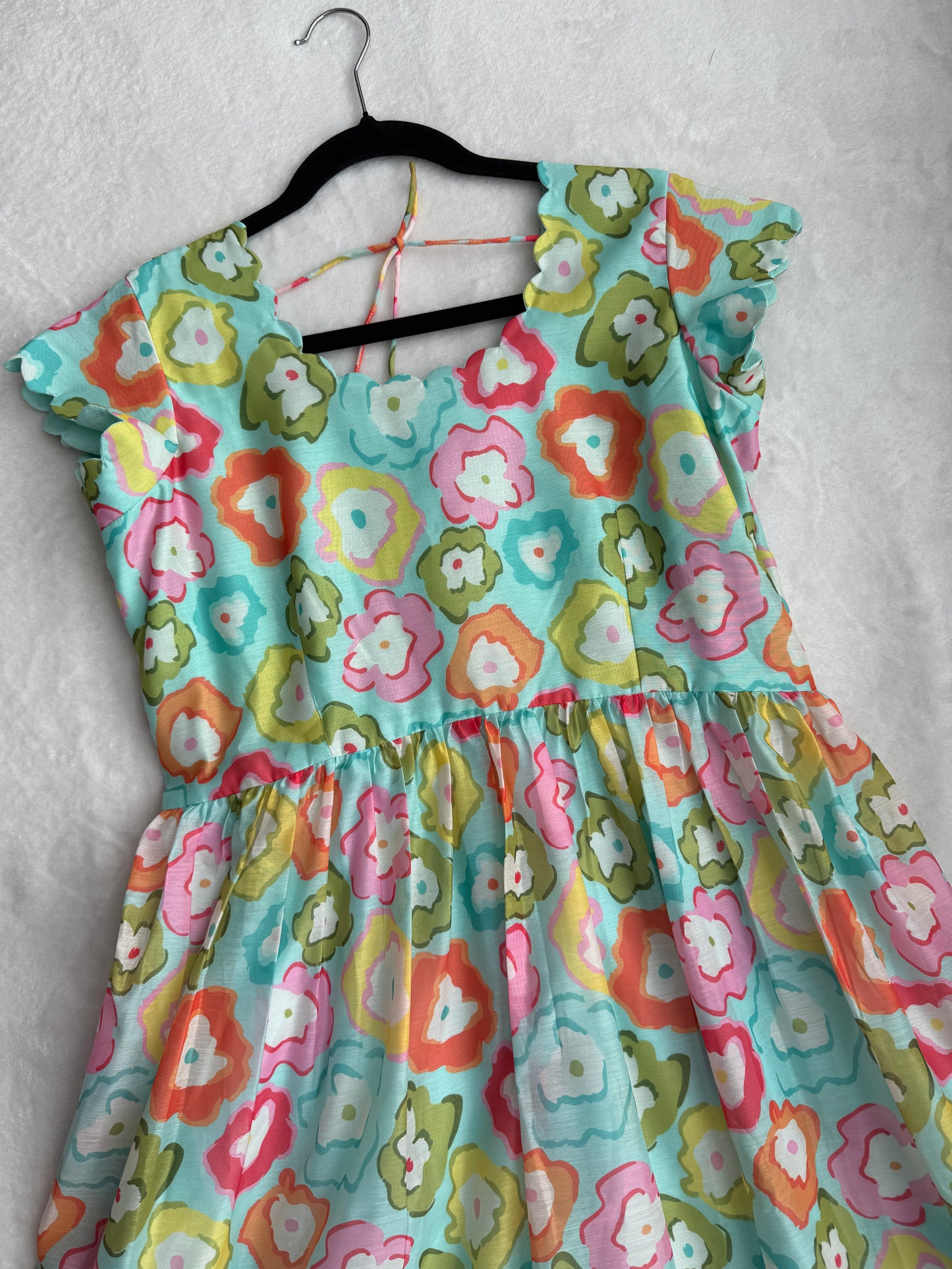 Multicolor doodle themed chanderi midi dress