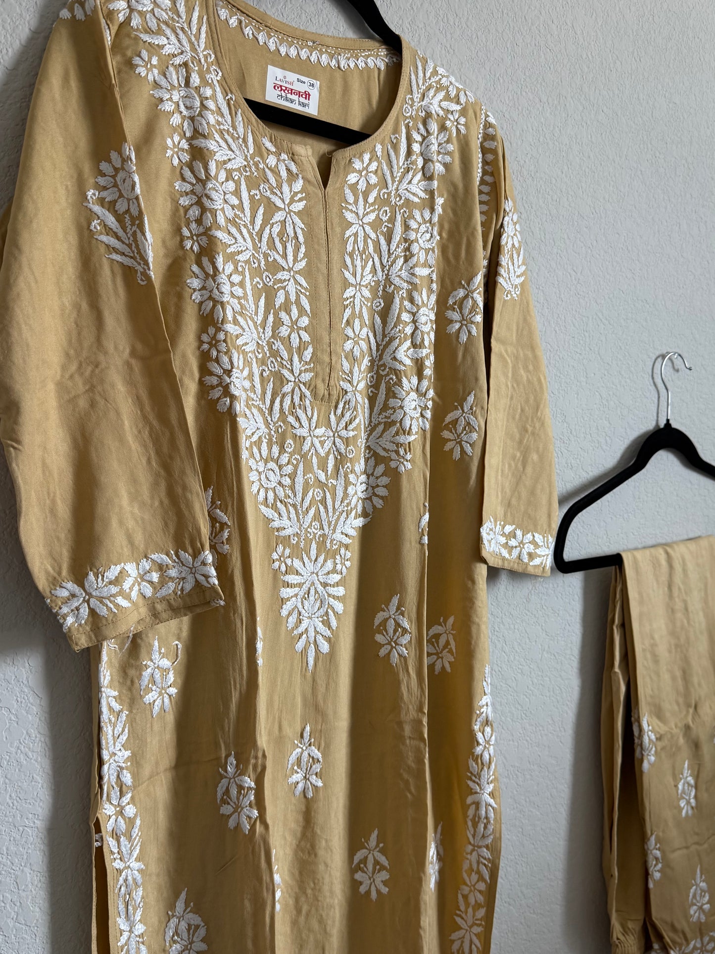 Biege Rayon Chikankari Coord Set - Top with Palazzo