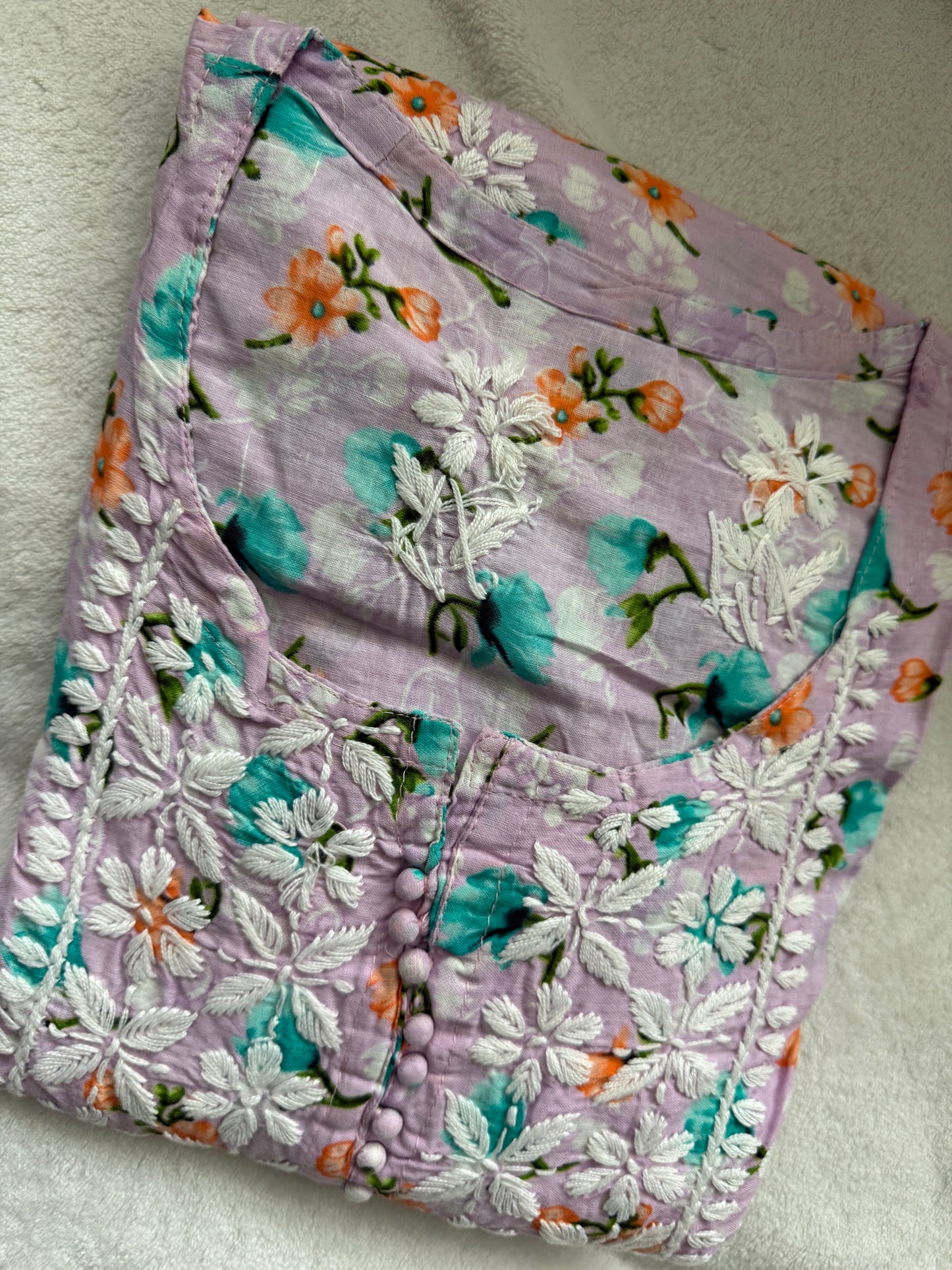 Lavendar chikankari short kurti - peplum style