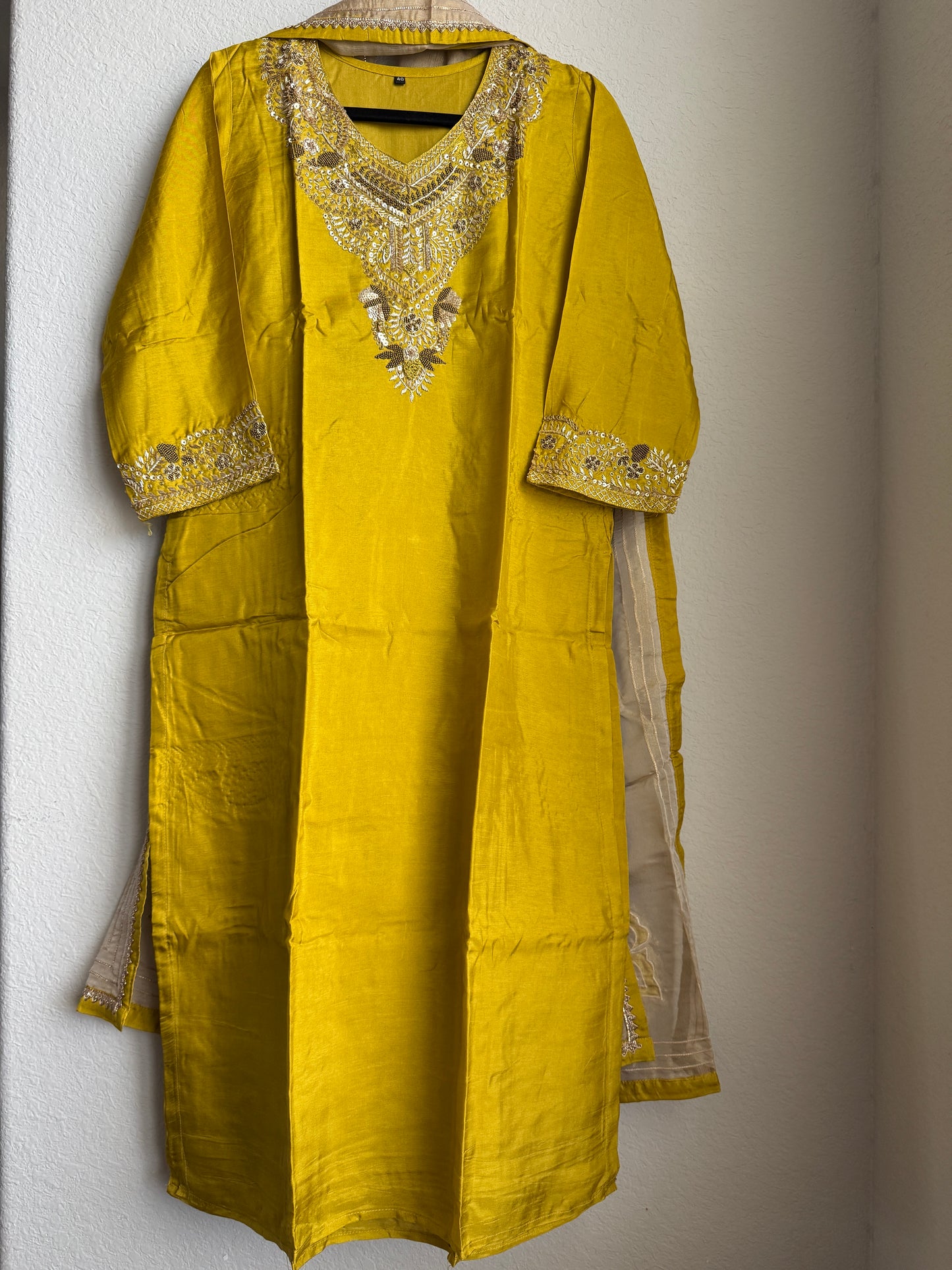 Mehendi green designer handwork straight cut partywear suit set