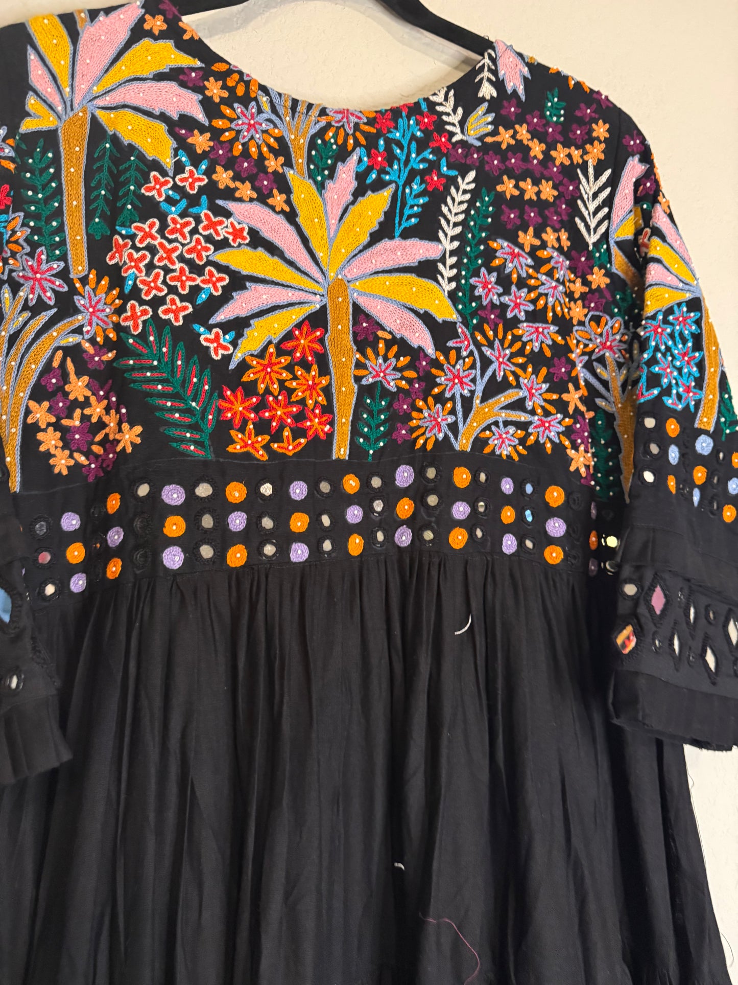 Black Handwork Mirror Work Heavy Flared Anarkali Long Dress
