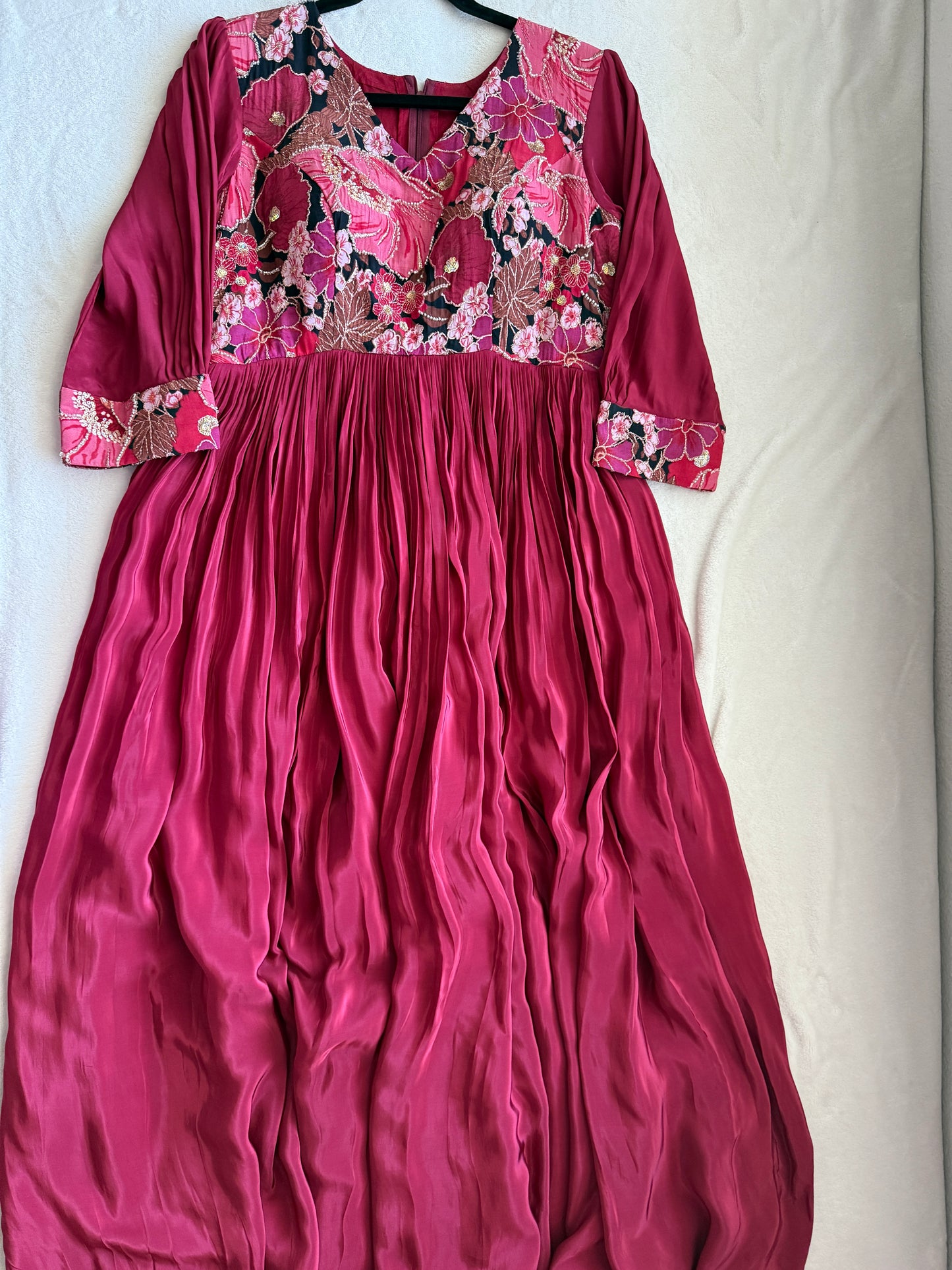 Maroon shade crape long anarkali dress