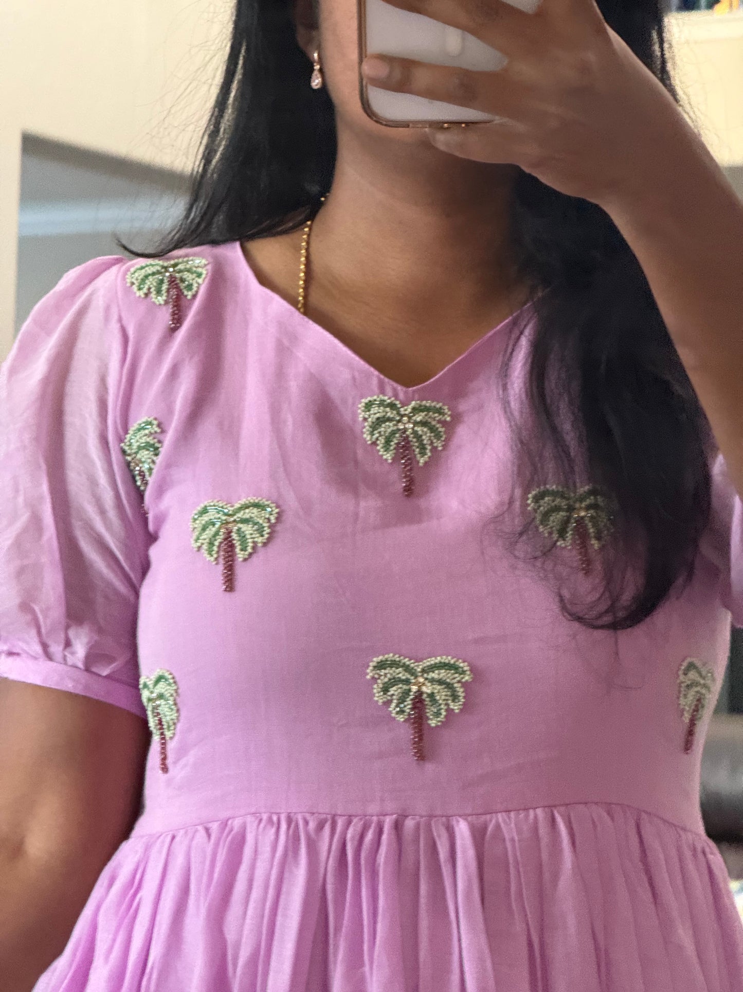 Lavendar dual shade mul cotton long dress