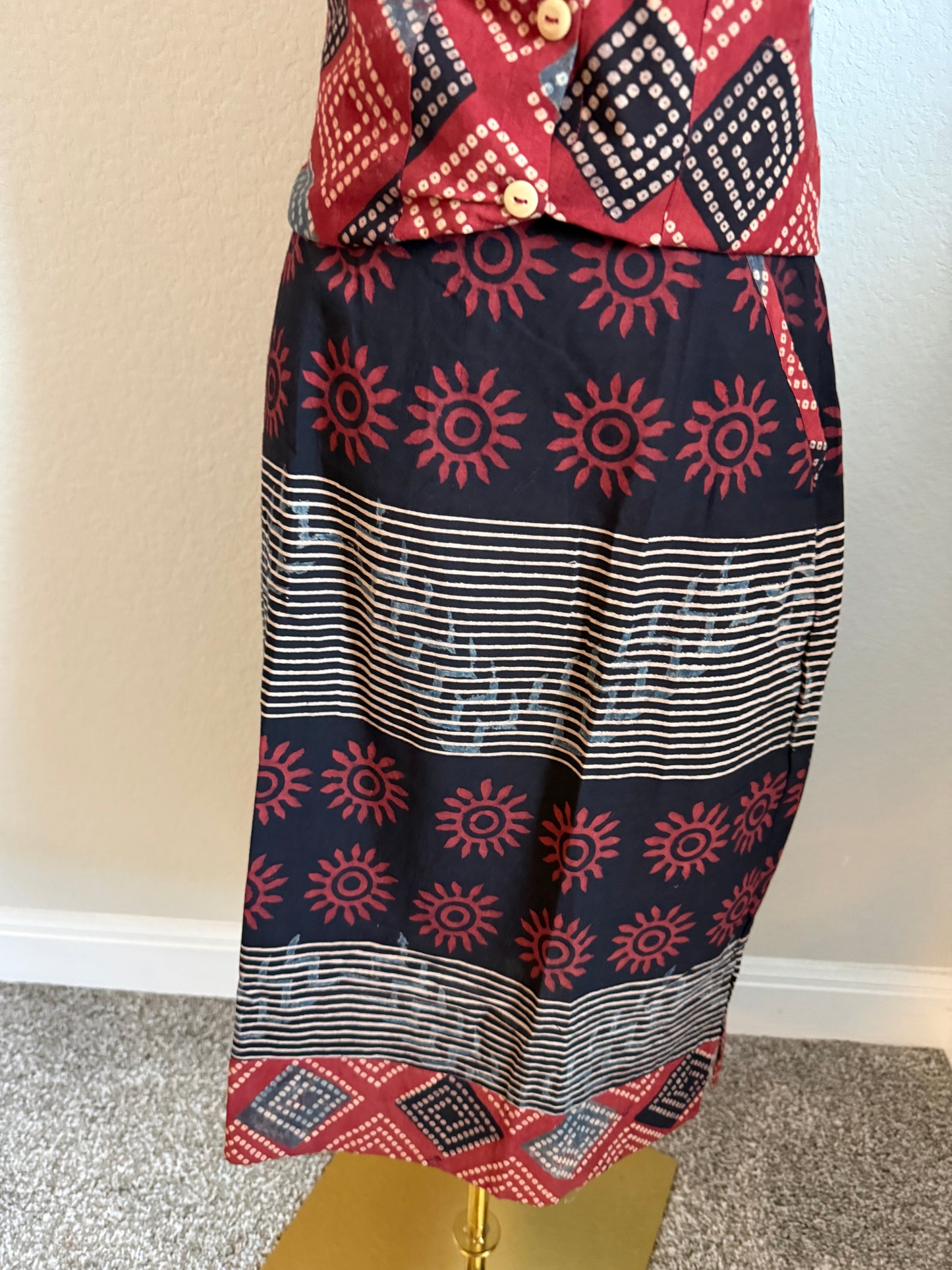 Maroon and Black Cotton Top with Cotton Skirt