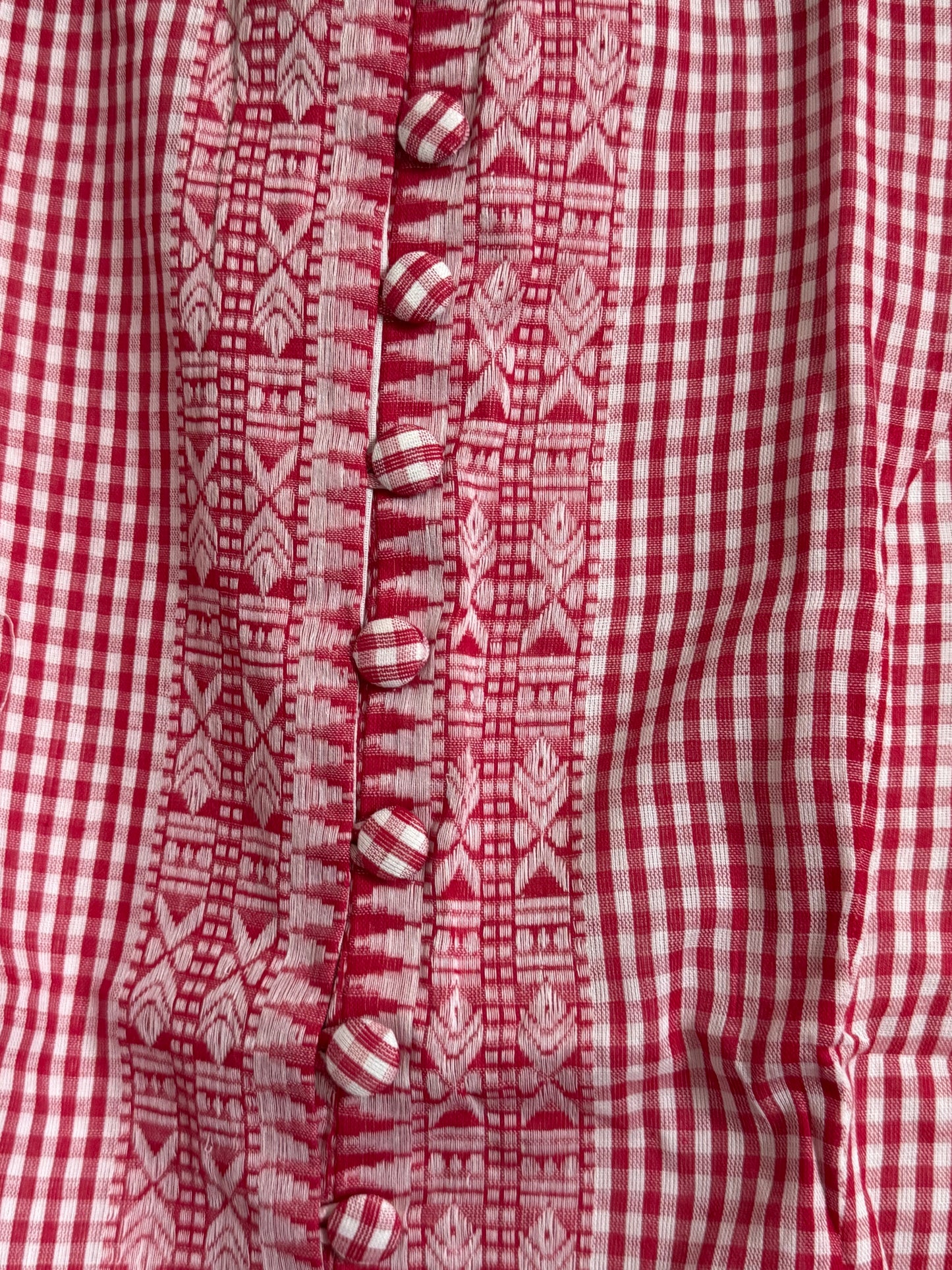 Red Cotton Checks Sleeveless Short Top