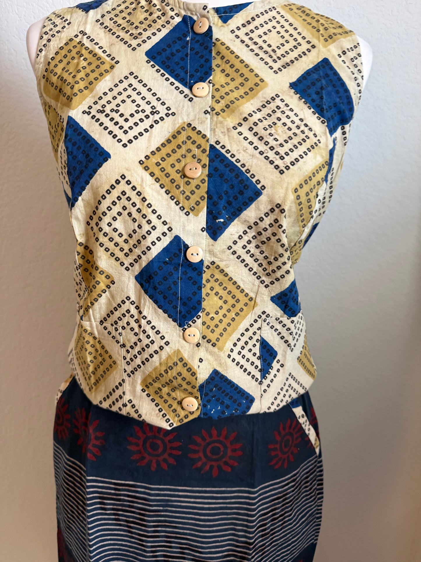 Biege and Blue Cotton Top with Cotton Skirt