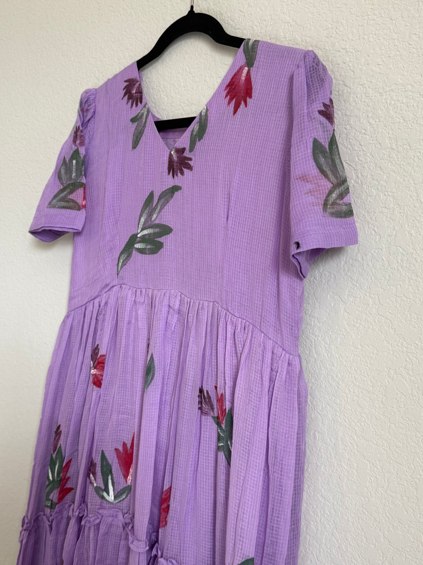 Lavendar Handpainted Floral Kota Frock