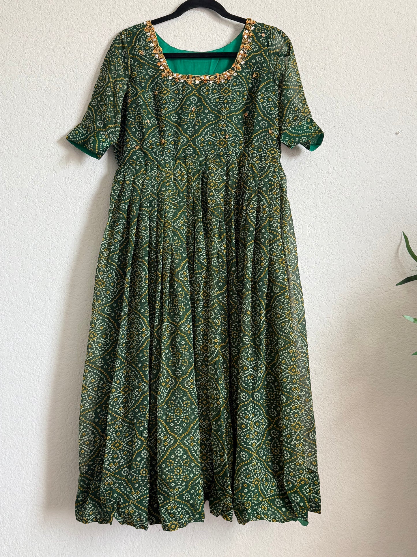 Green Bandhini Handwork Anarkali Tunic