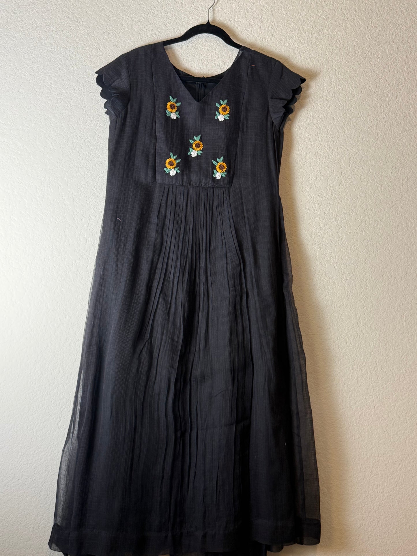 Black Kota Embroidered Dress with short scallop