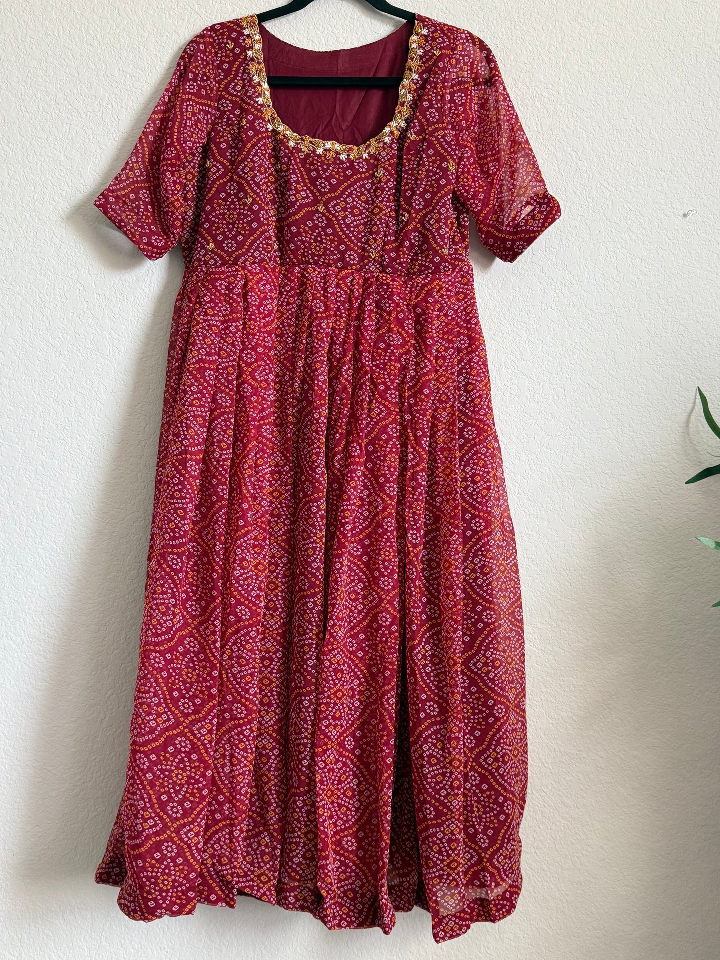 Maroon Bandhini Handwork Anarkali Tunic