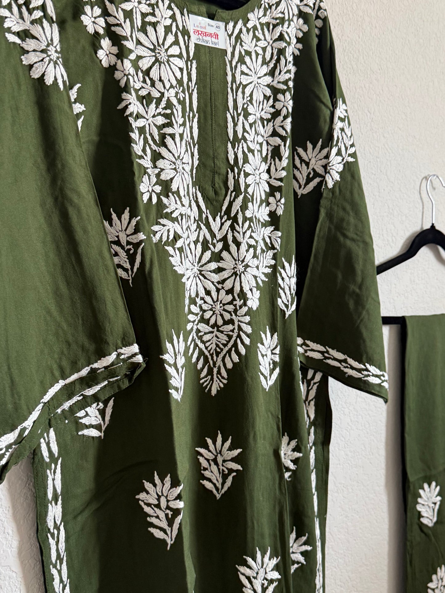 Bottle Green Rayon Chikankari Coord Set - Top with Palazzo