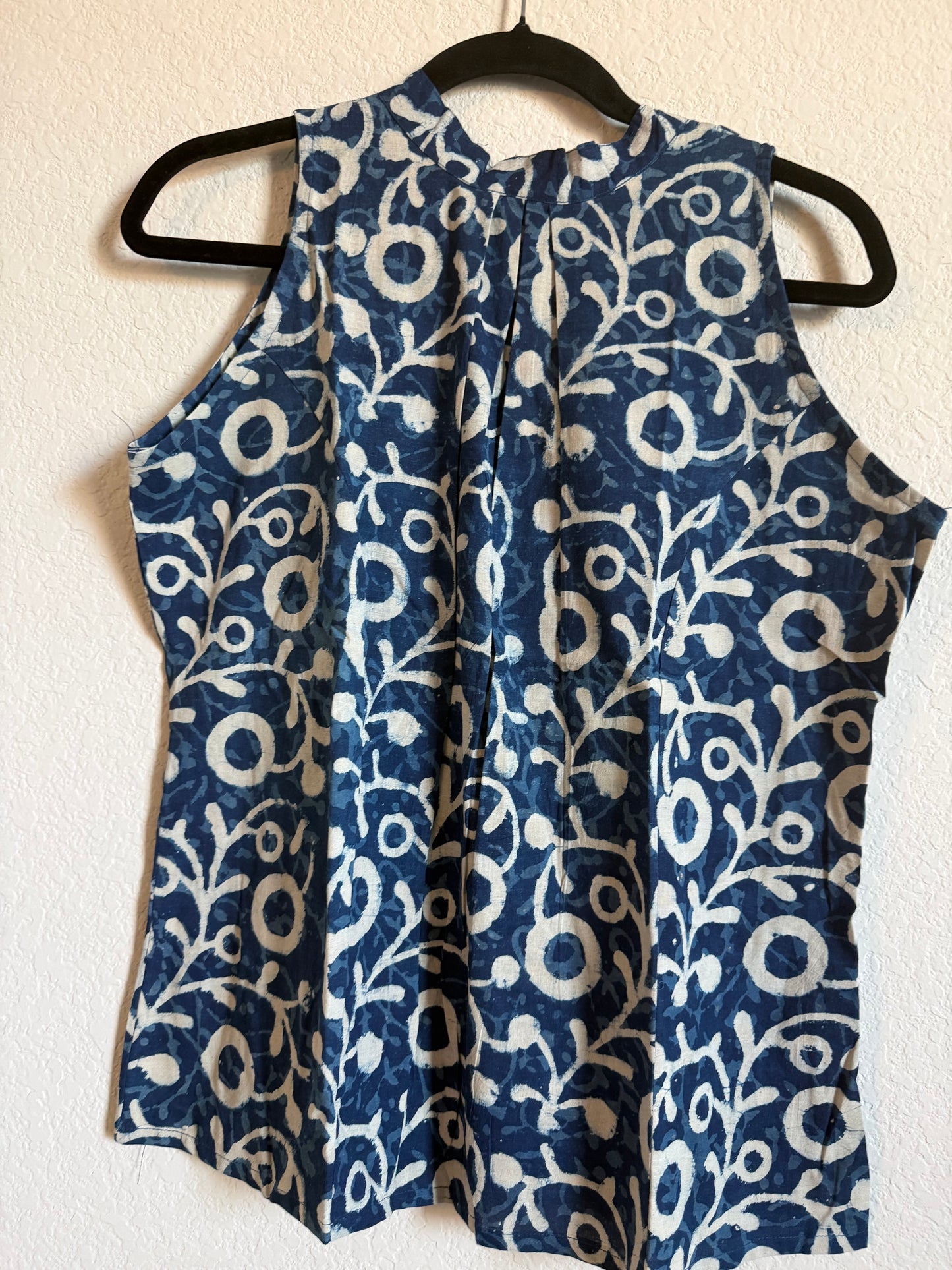 Indigo Blue Cotton Sleeveless Halter Neck Short Top