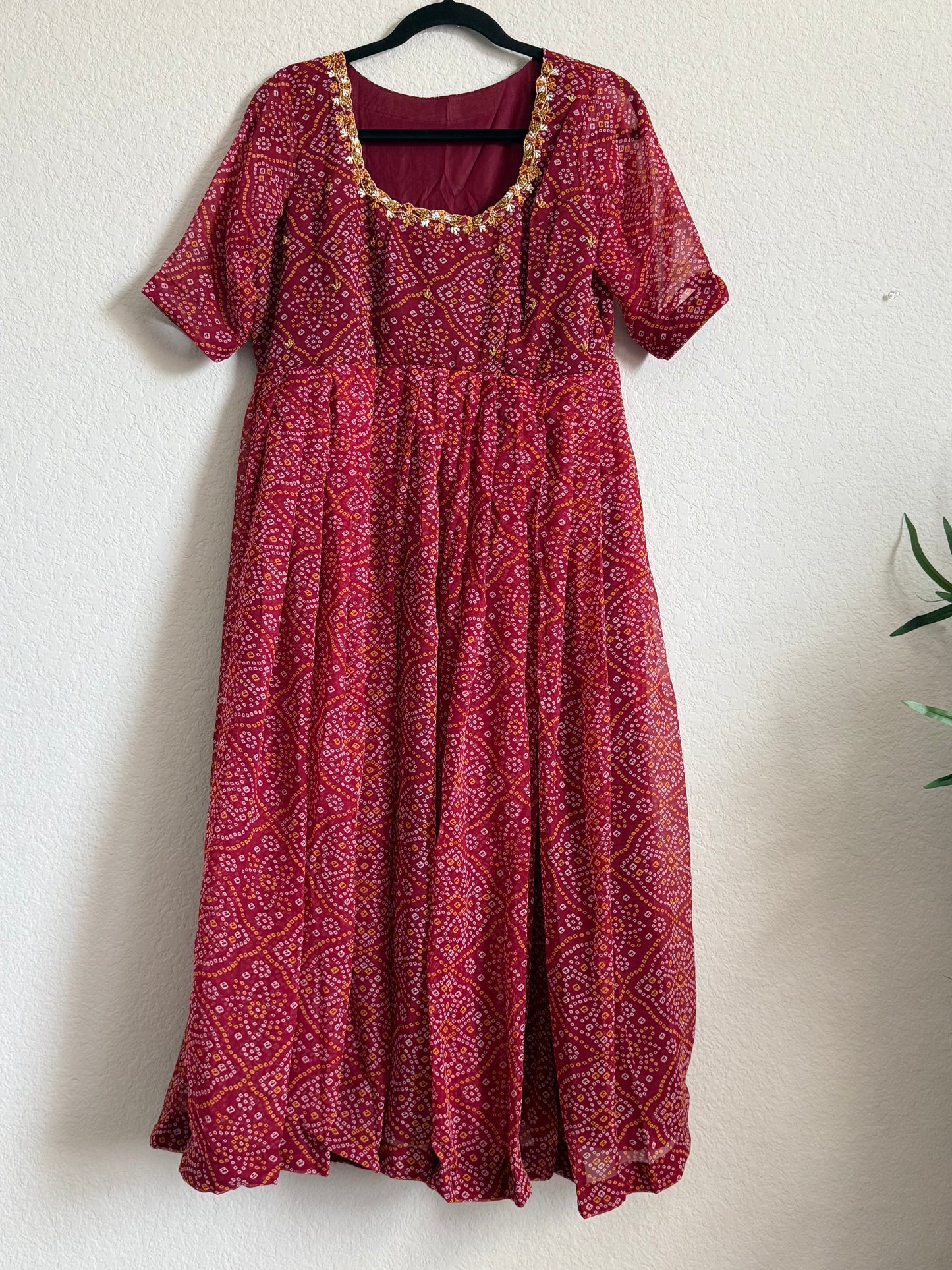 Maroon Bandhini Handwork Anarkali Tunic