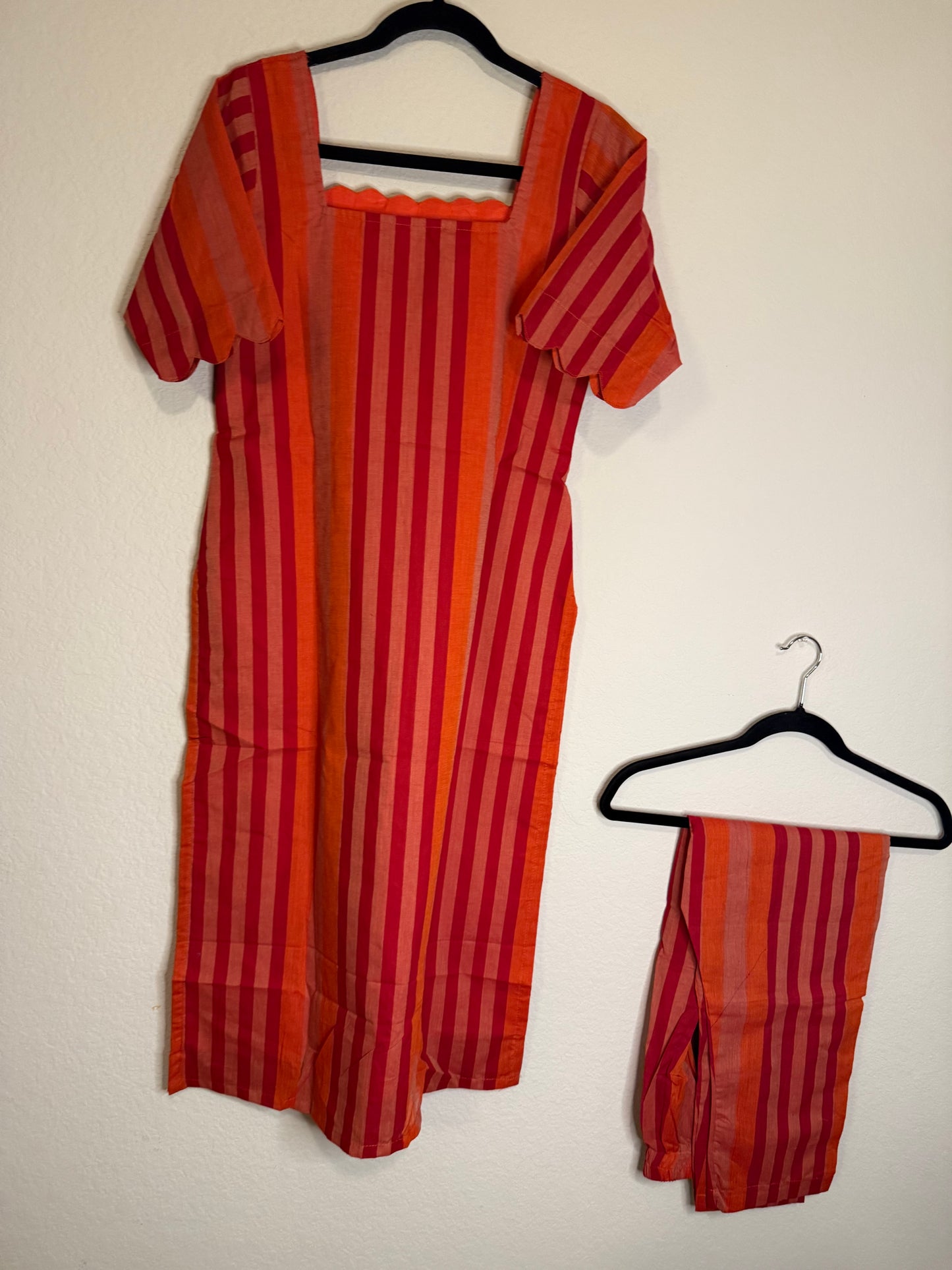 Orange Cotton Straight Cut Customized Coord Set
