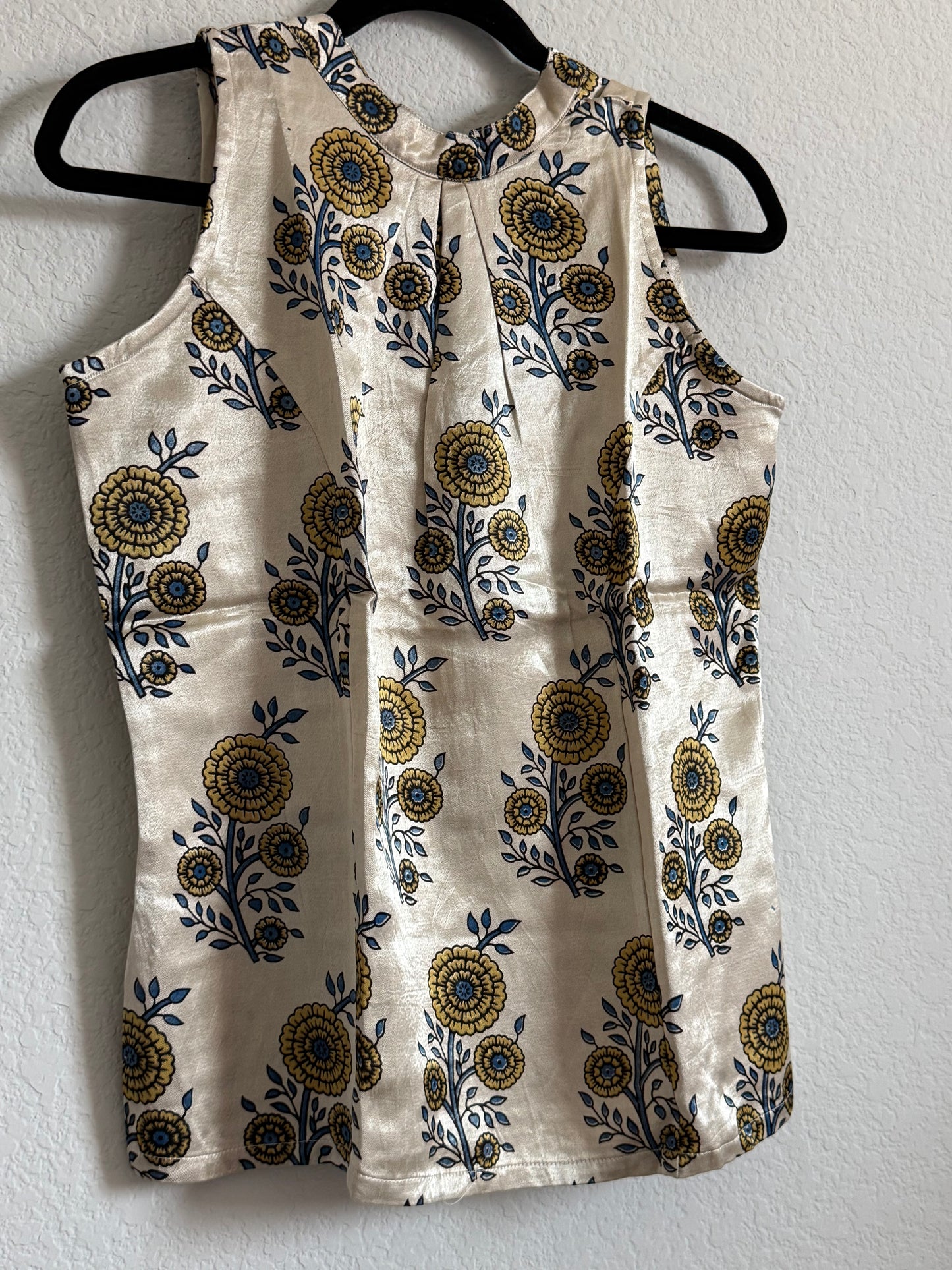 Ajrakh Floral Print Mashru Silk Sleeveless Halter Neck Short Top