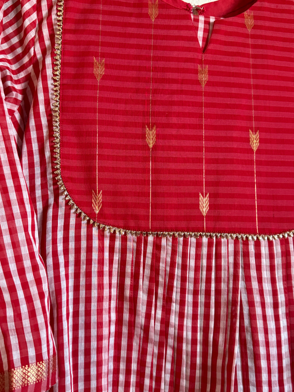 Red Maheshwari Silk Handloom Checks Coord Set