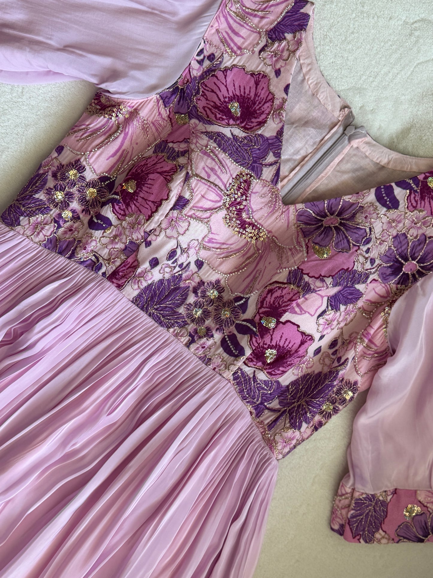 Lavendar with purple dual shade crape long anarkali dress