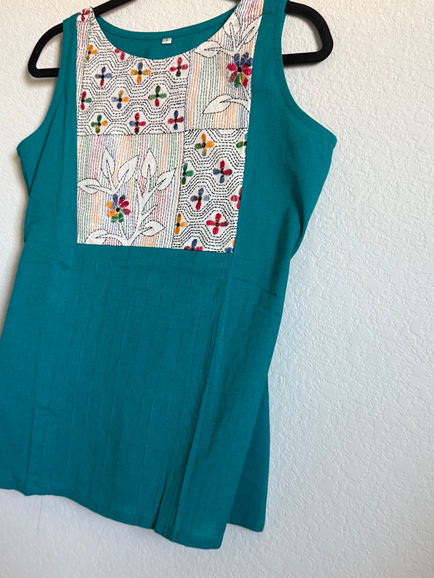 Blue Cotton Sleeveless Short Top - Design 2