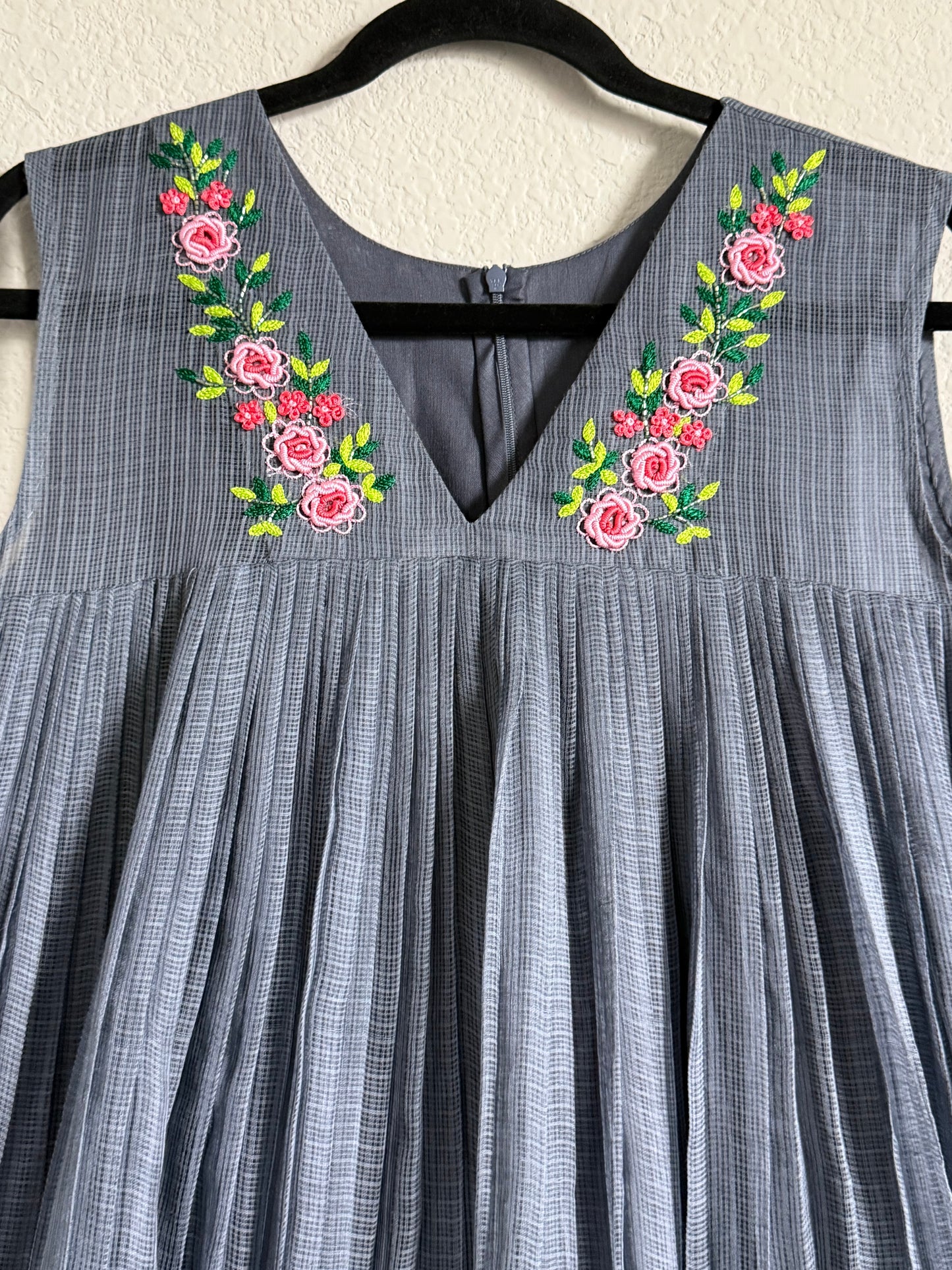 Gray Kota Sleeveless Maggam Work Dress