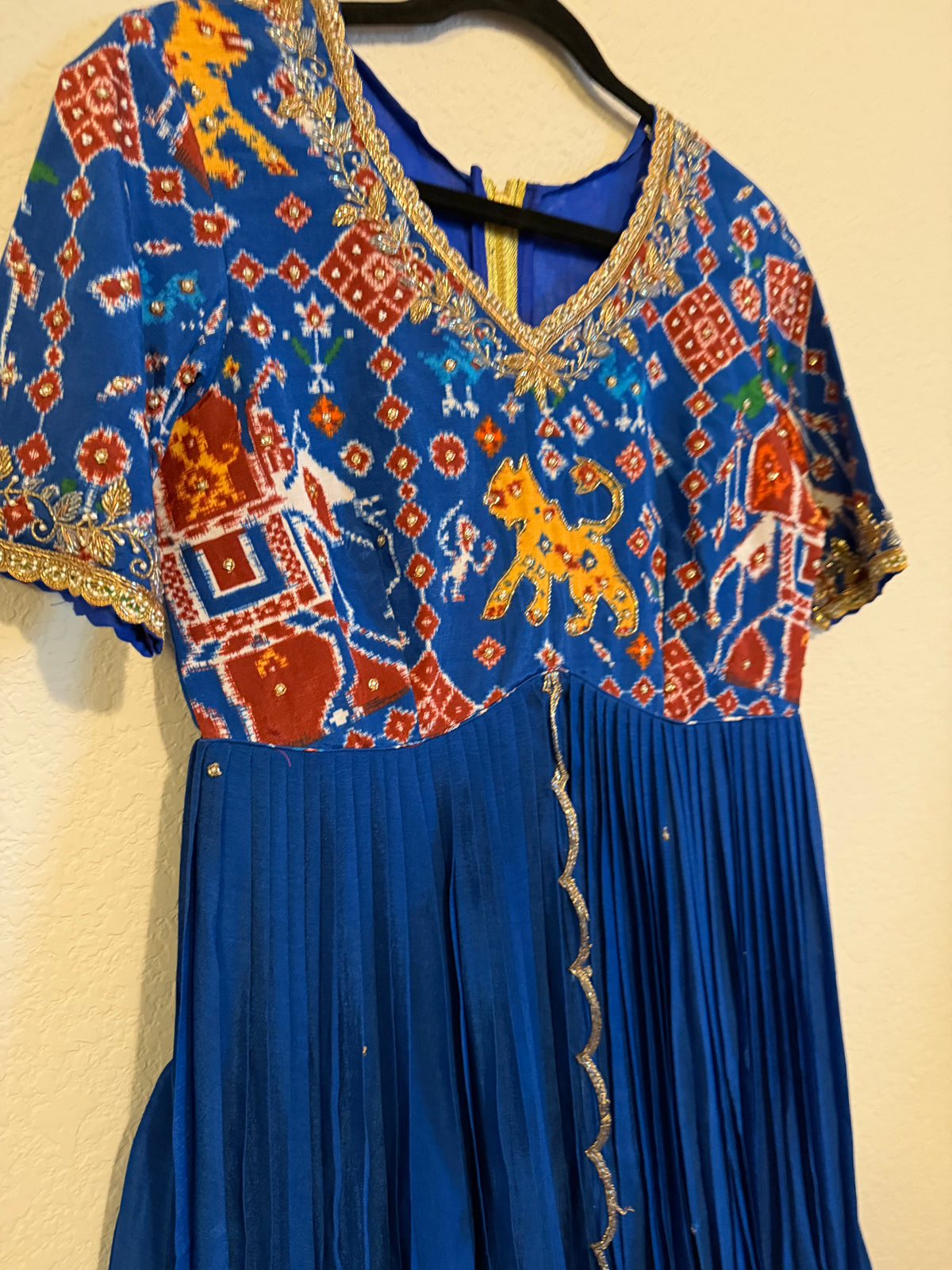 Blue Pure Patola Peplum Top with Skirt Set