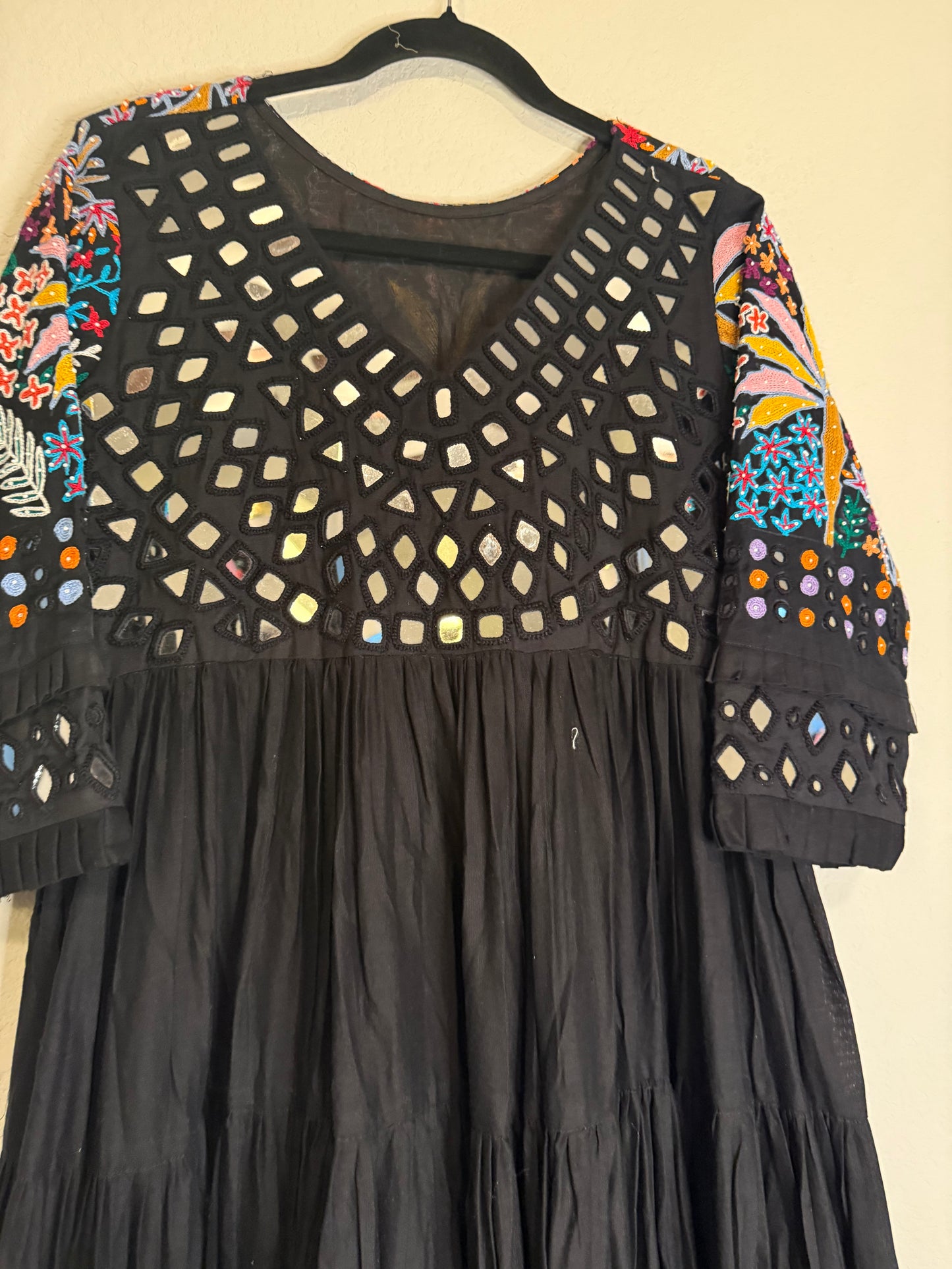 Black Handwork Mirror Work Heavy Flared Anarkali Long Dress
