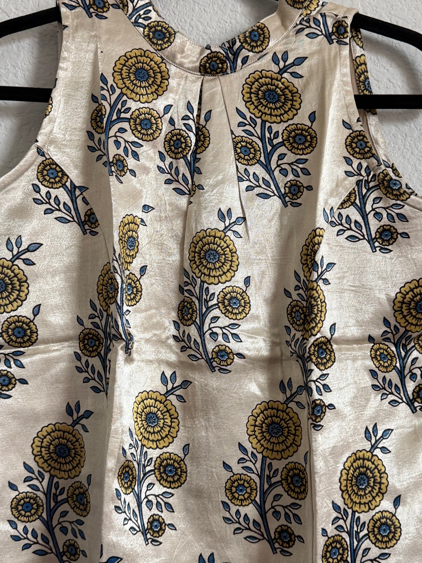 Ajrakh Floral Print Mashru Silk Sleeveless Halter Neck Short Top