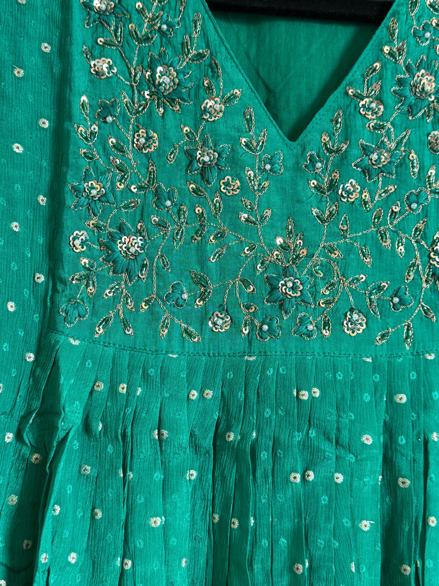 Green Chinnon Maggam Work Flowy Tunic