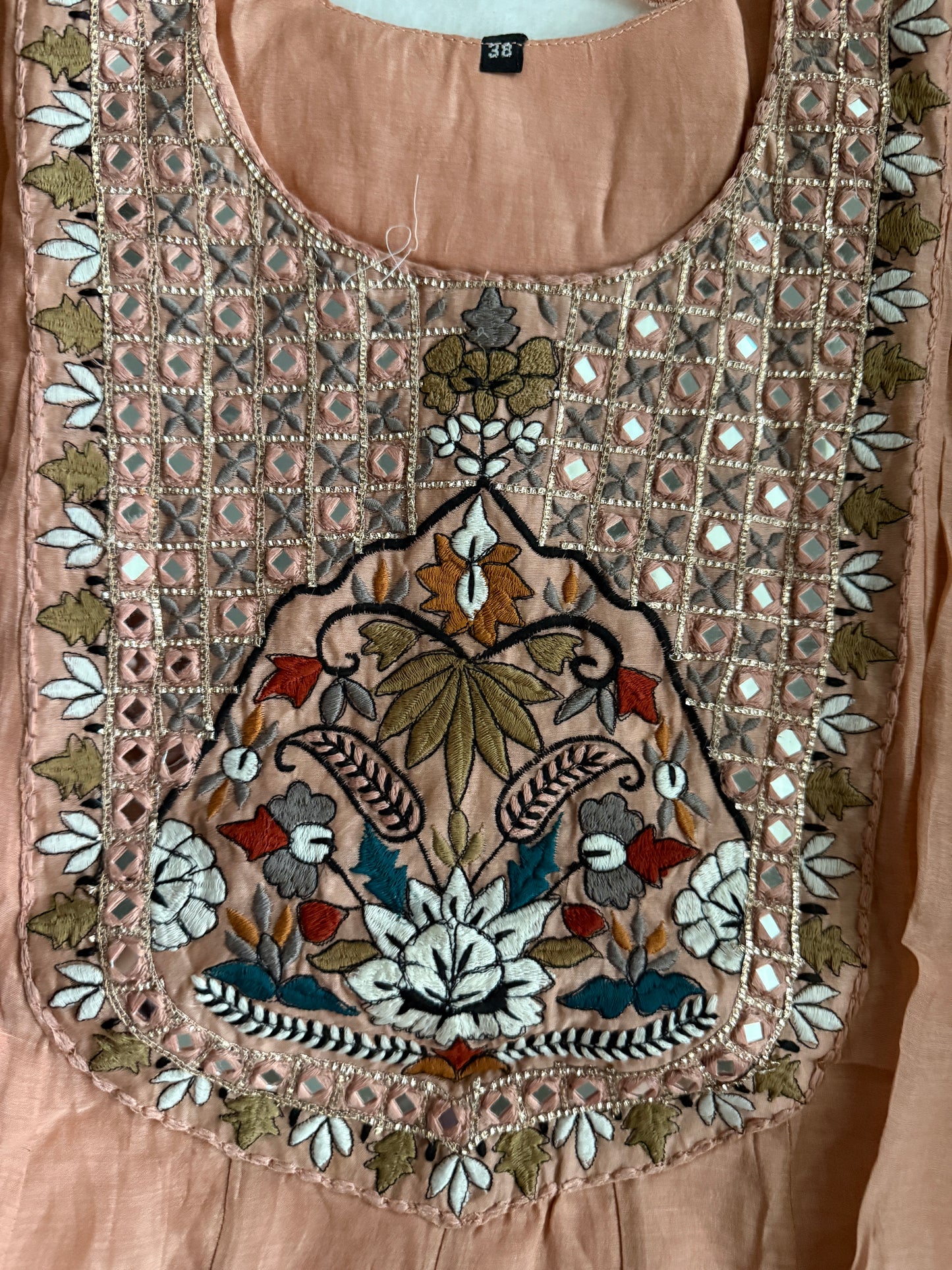 Peach shade pure mul chanderi embroidered anarkali set
