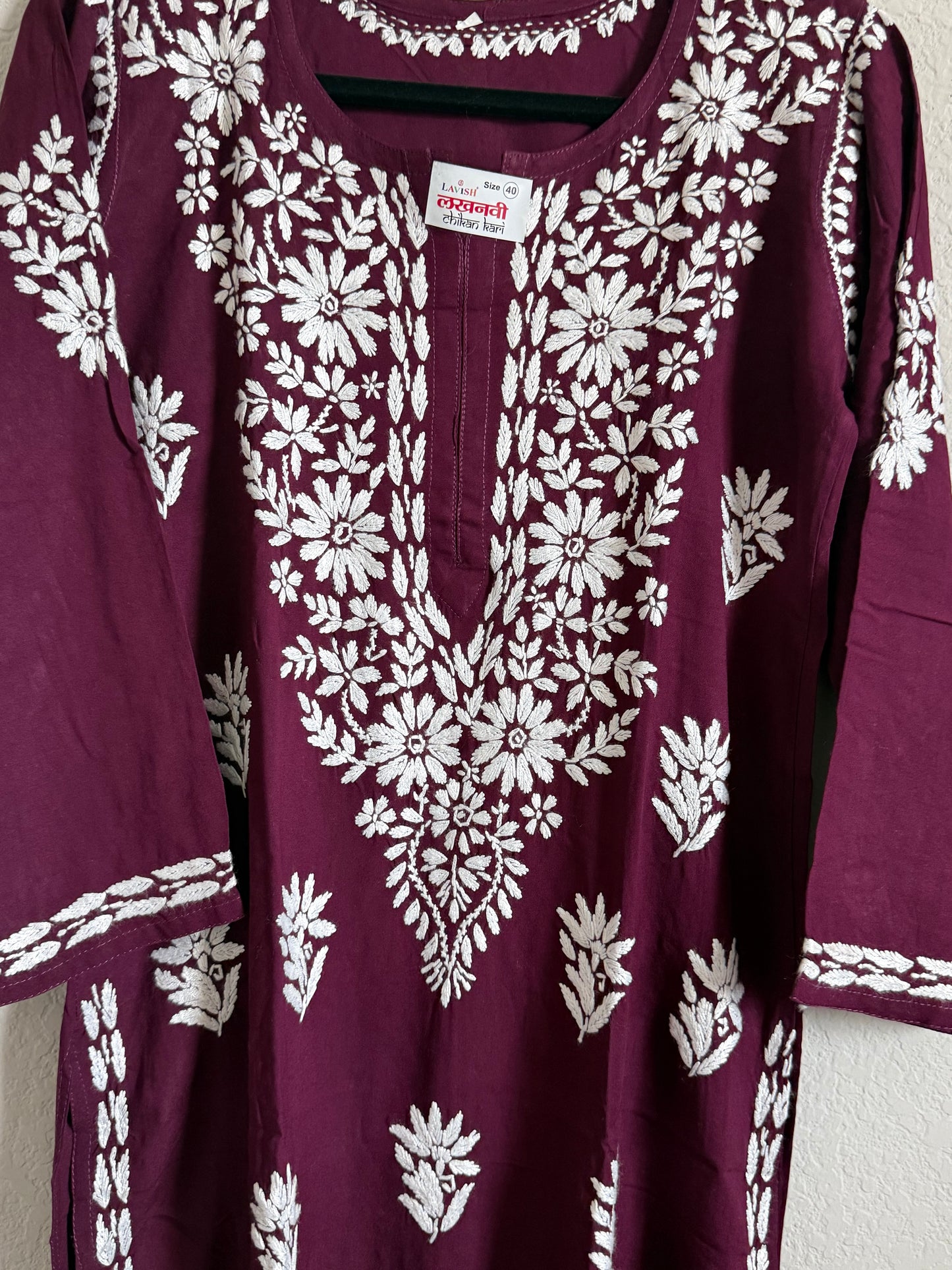 Wine Rayon Chikankari Coord Set - Top with Palazzo