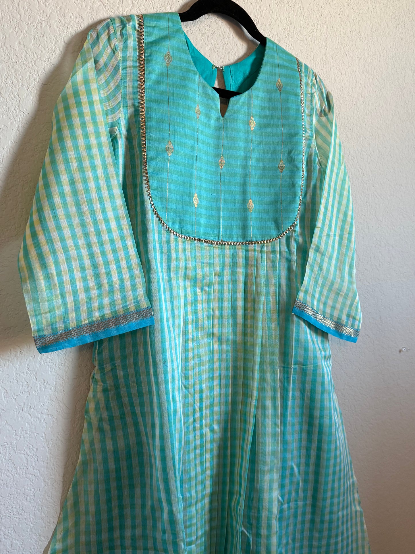 Blue Maheshwari Silk Handloom Checks Coord Set