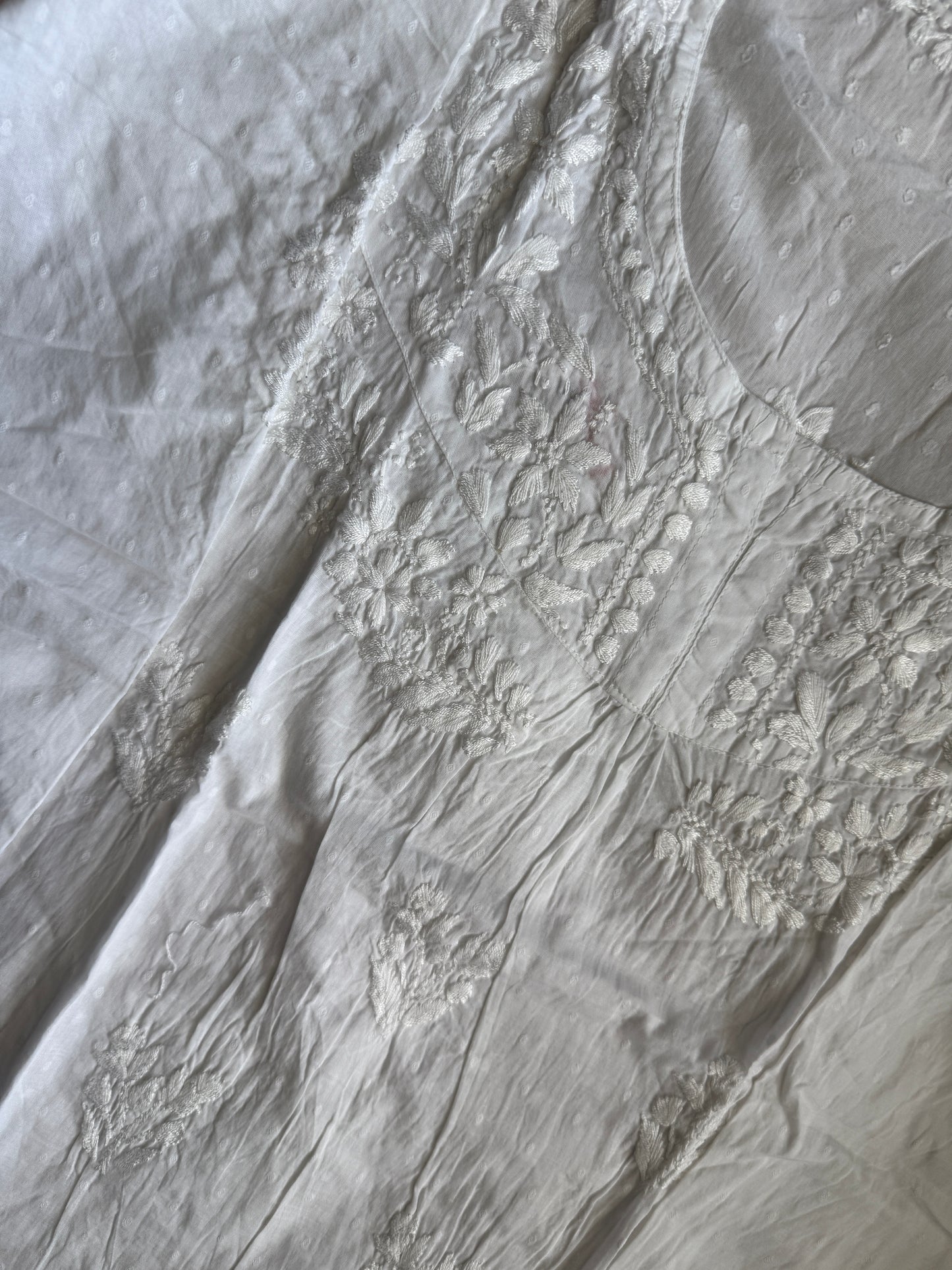 White dolby cotton chikankari short kurti