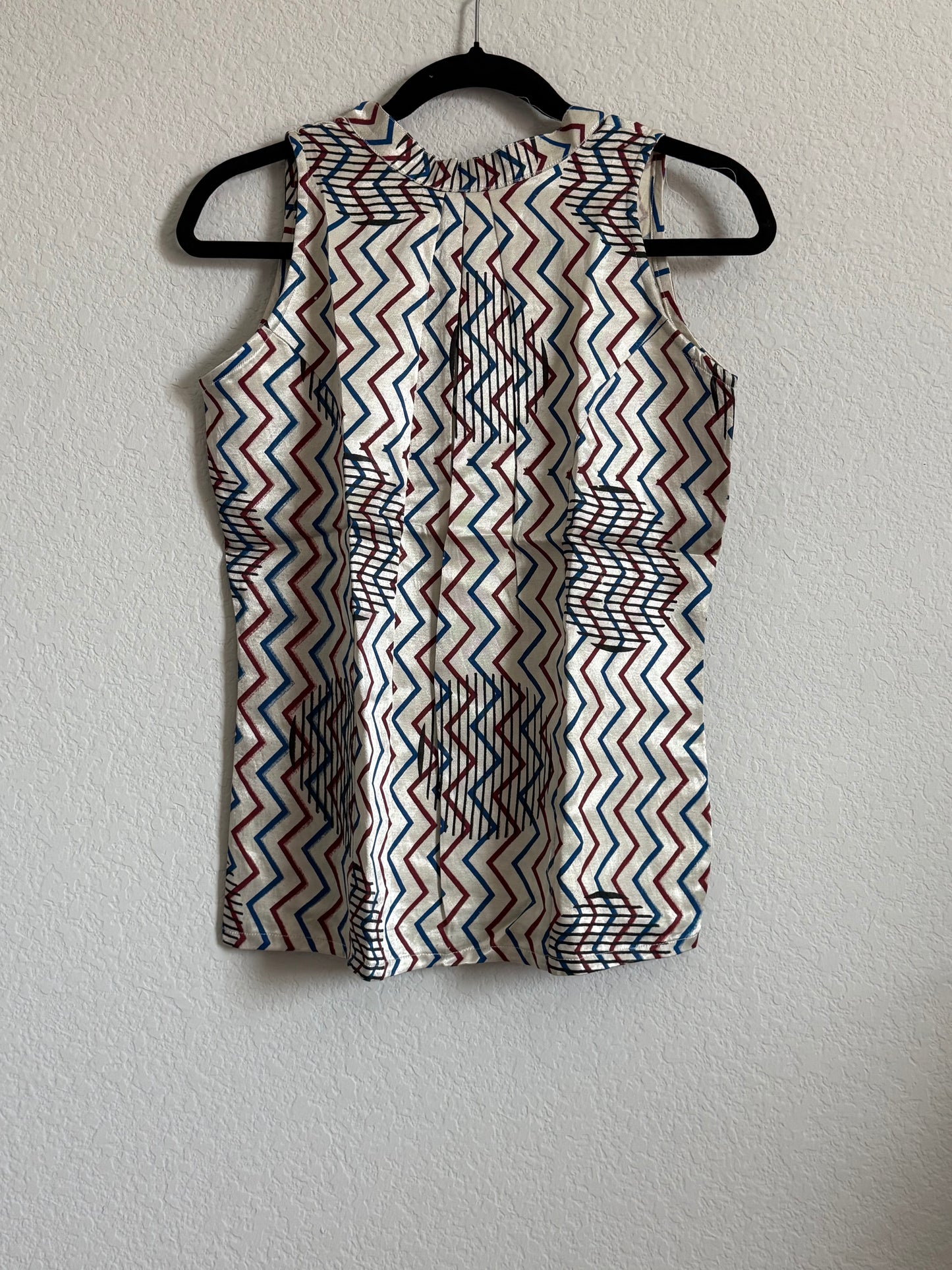 Chevron Print Mashru Silk Sleeveless Halter Neck Short Top