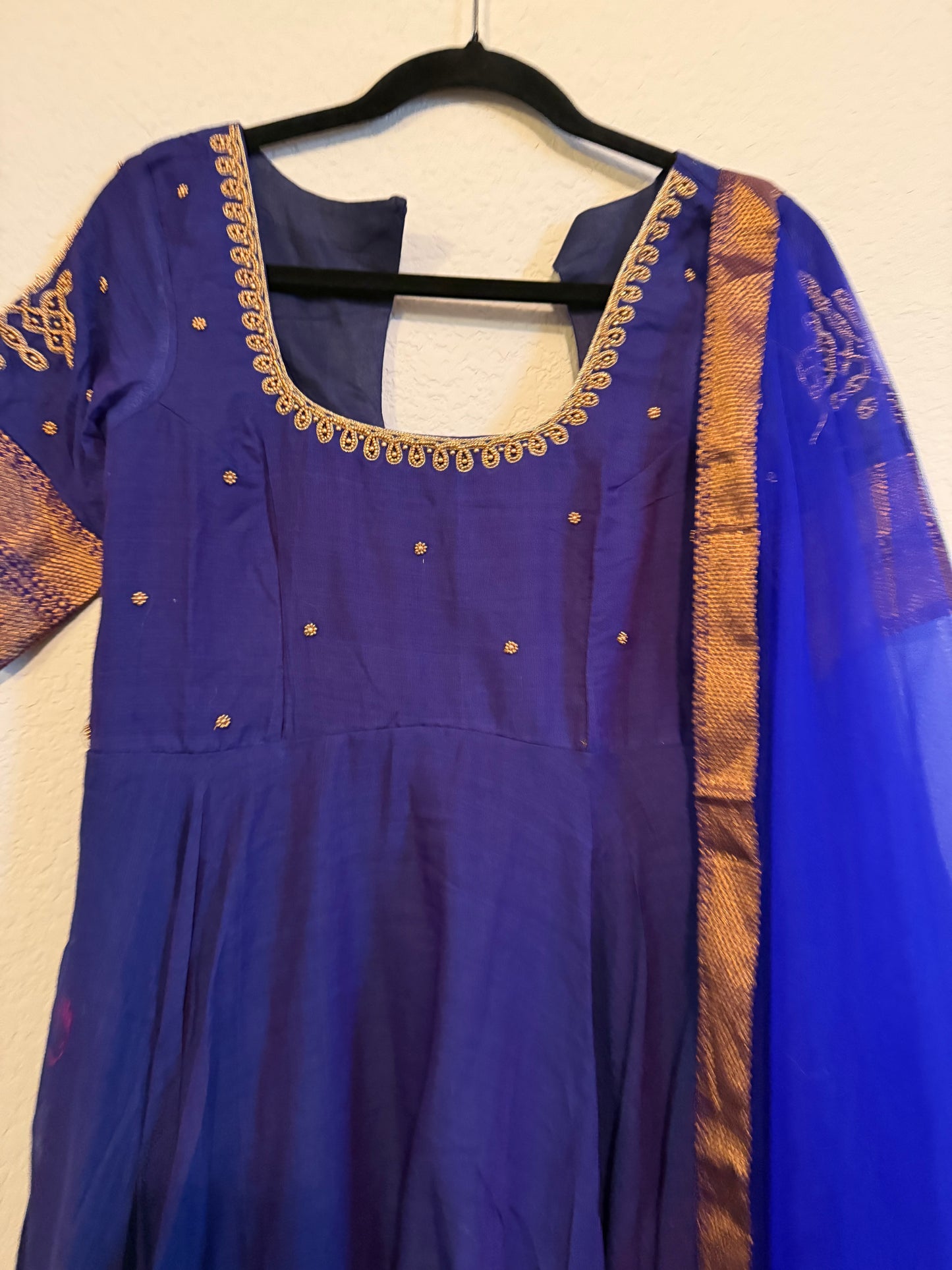 Blue Narayanpet Kolam Design Maggam Work Anarkali with Dupatta