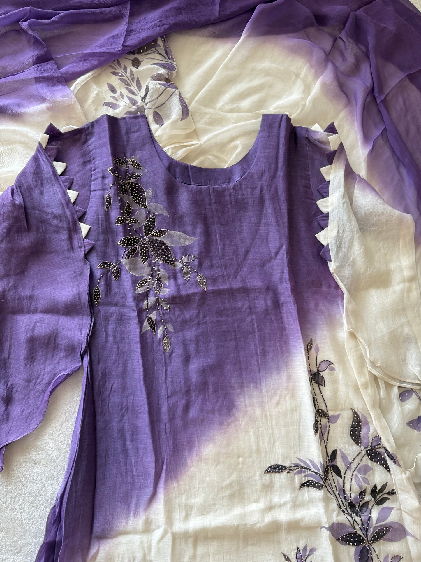 Pure mul chanderi handwork aline suit