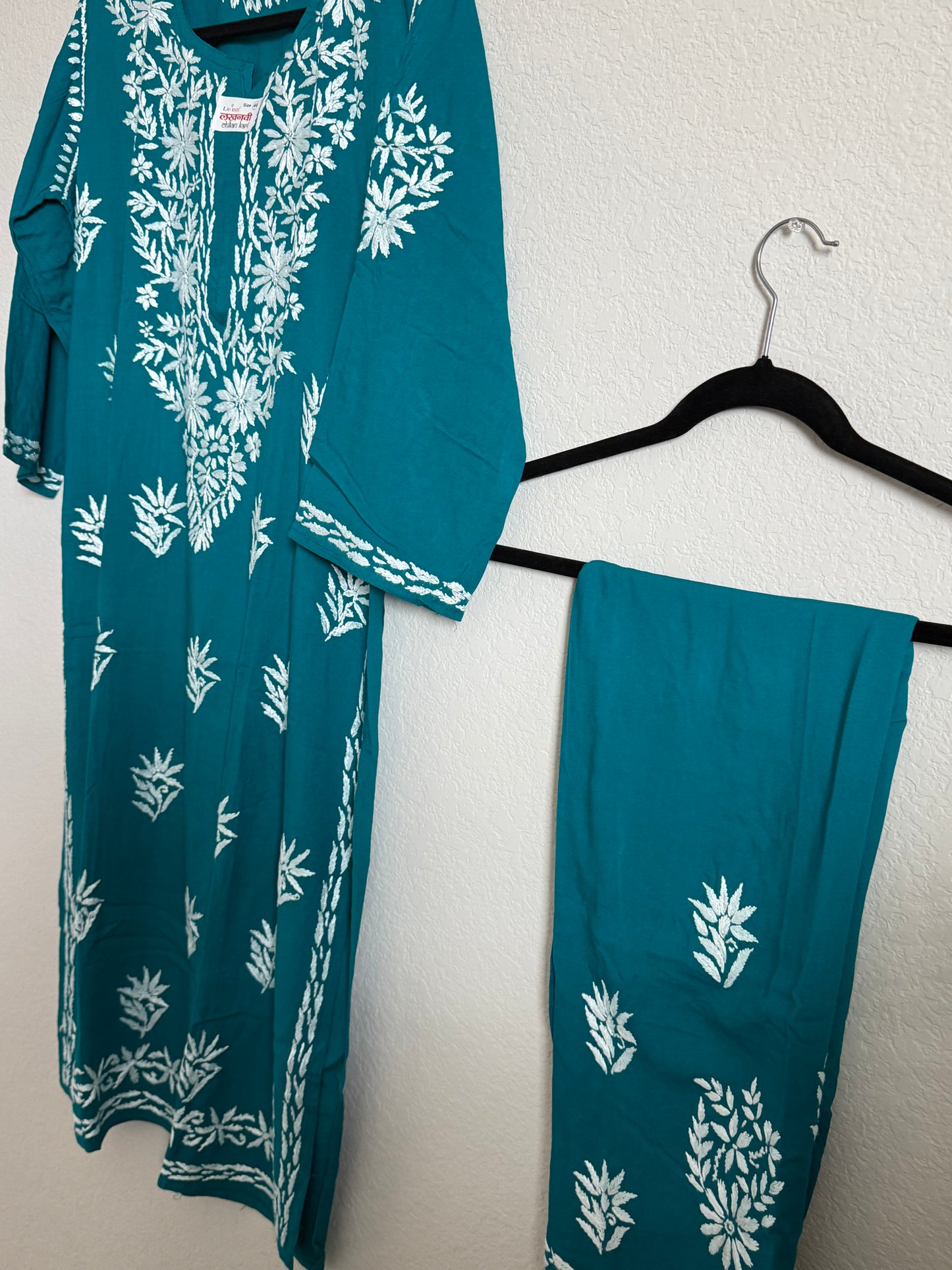 Peacock Green Rayon Chikankari Coord Set - Top with Palazzo