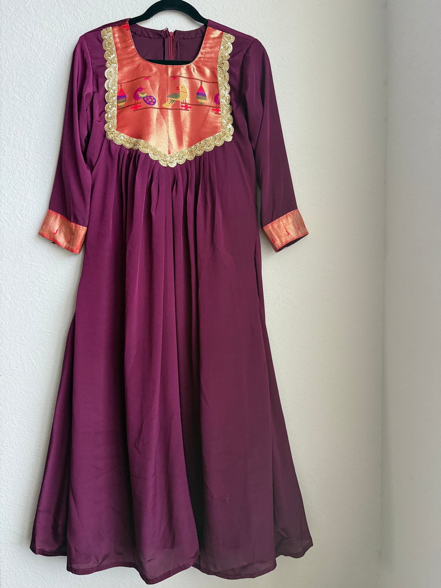 Wine shade paithani crape tunic with beautiful lace detailing